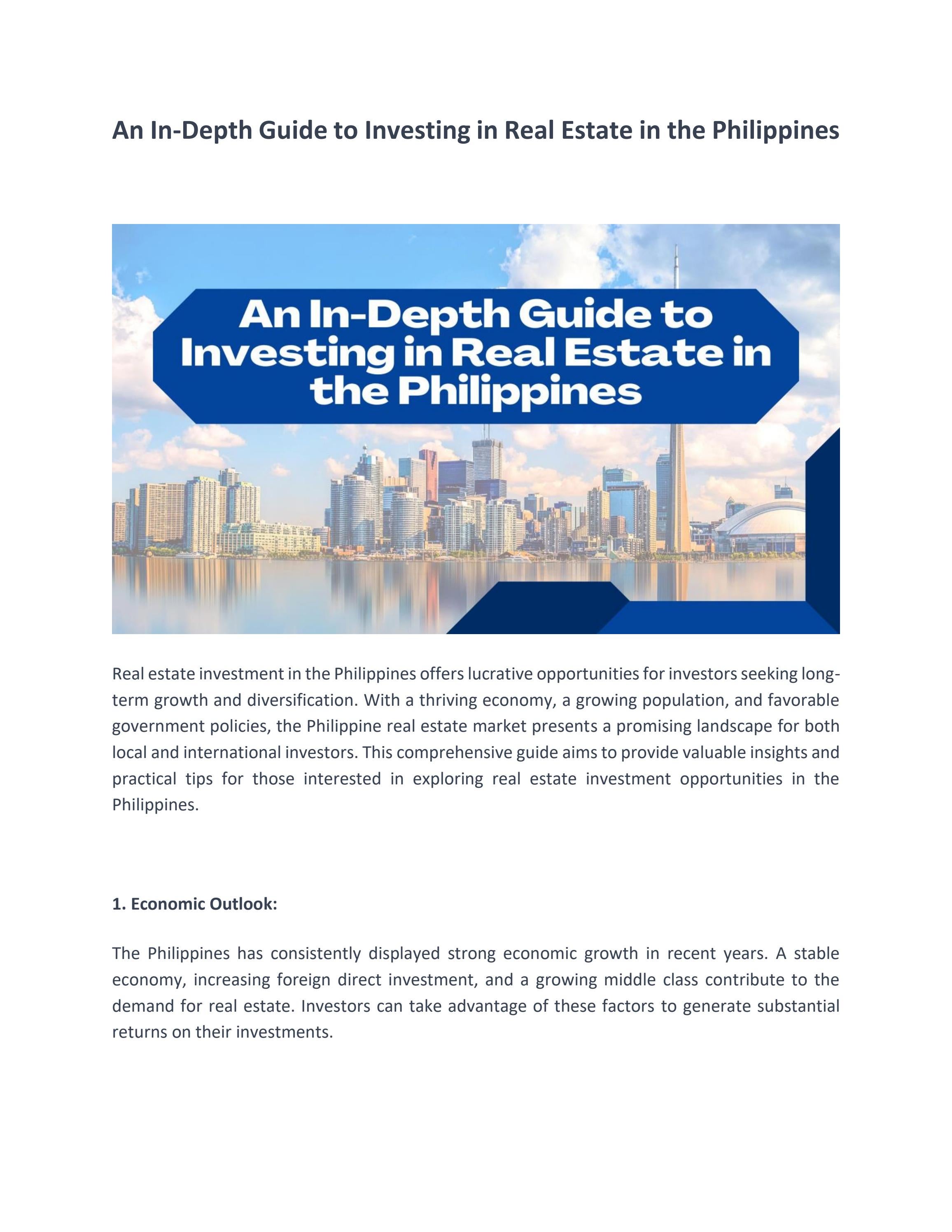 An InDepth Guide to Investing in Real Estate in the Philippines by