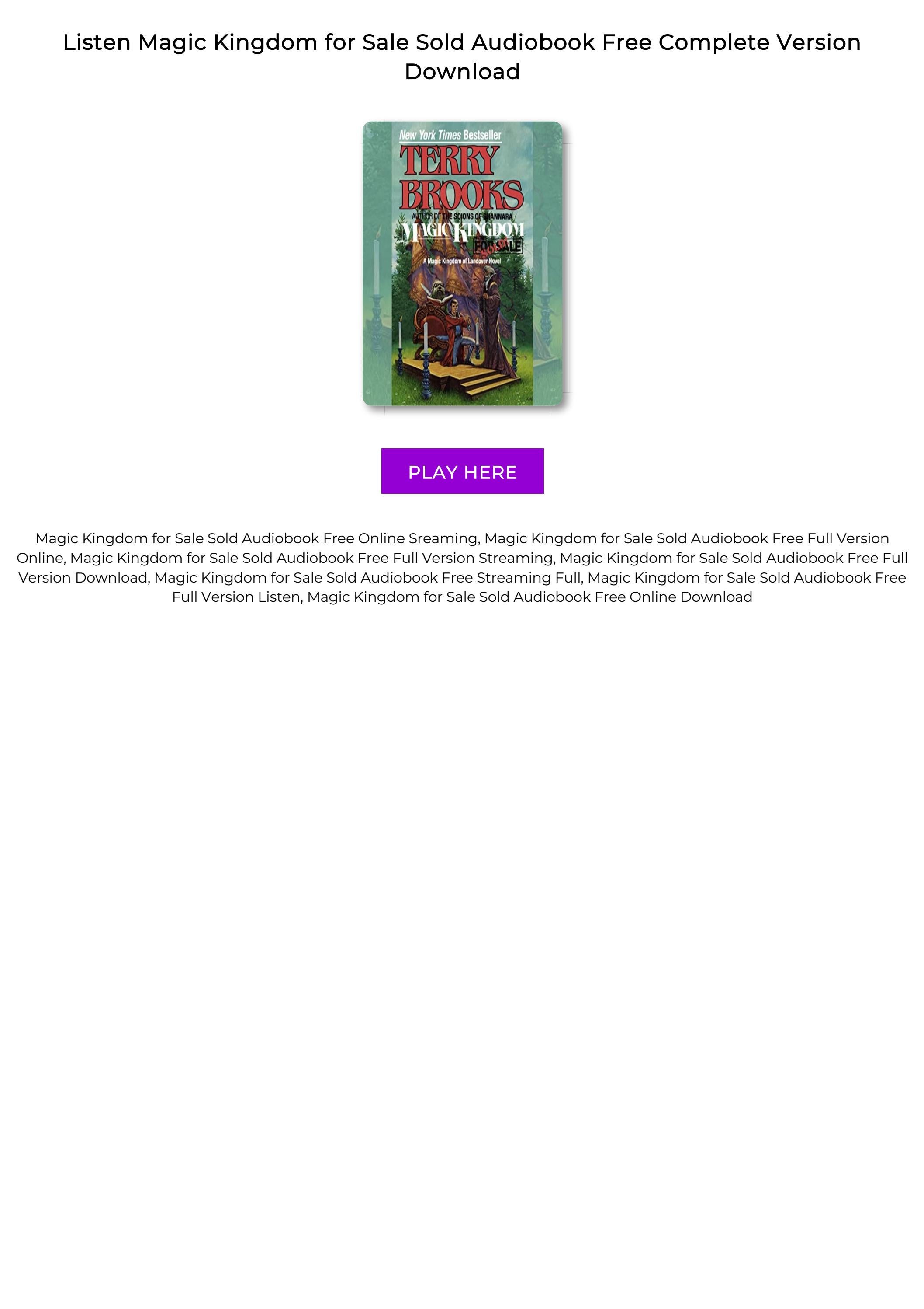 Magic Kingdom for Sale Sold Audiobook Free Complete Version Download by