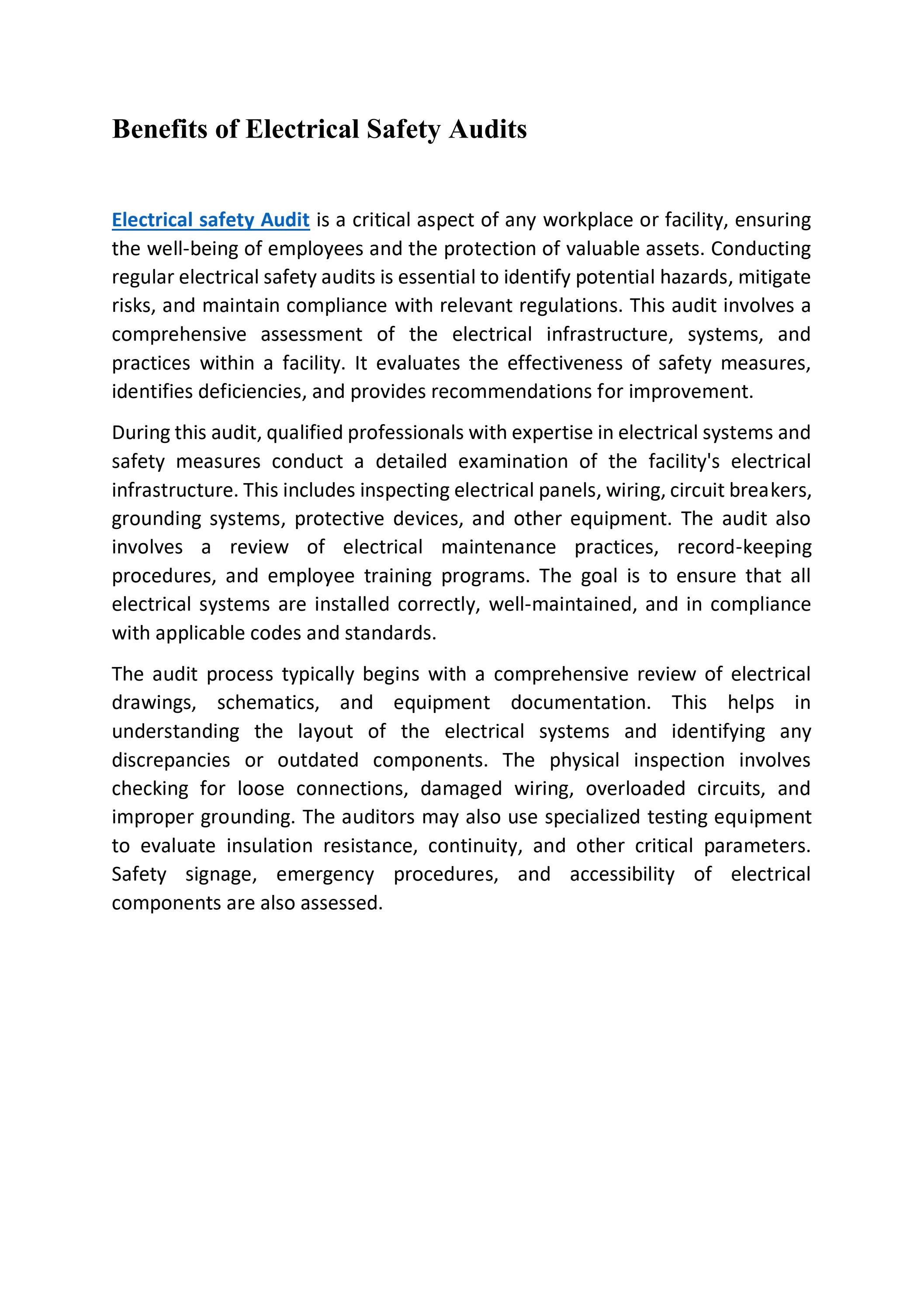 Benefits of Electrical Safety Audit by URS certifications Issuu