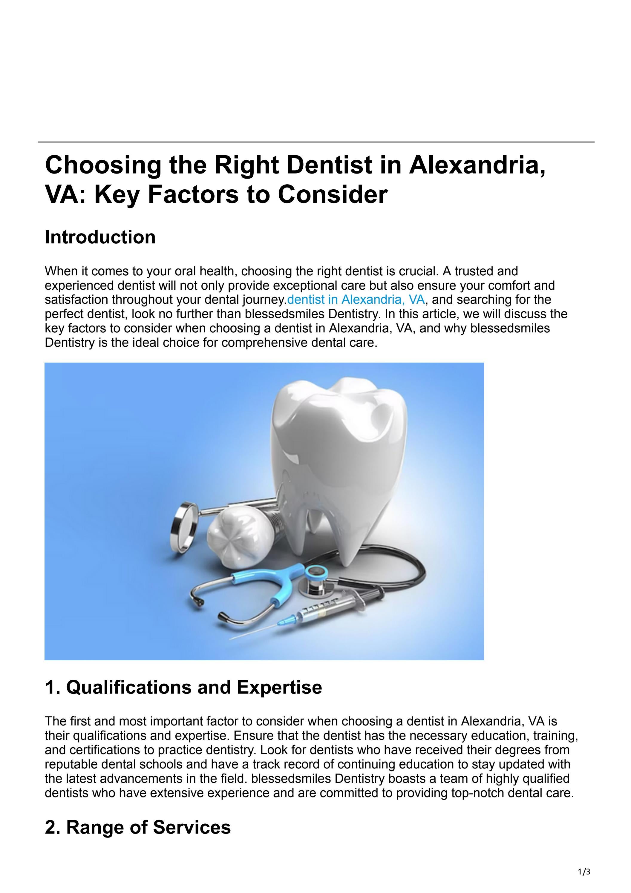 Choosing the Right Dentist in Alexandria, VA Key Factors to Consider