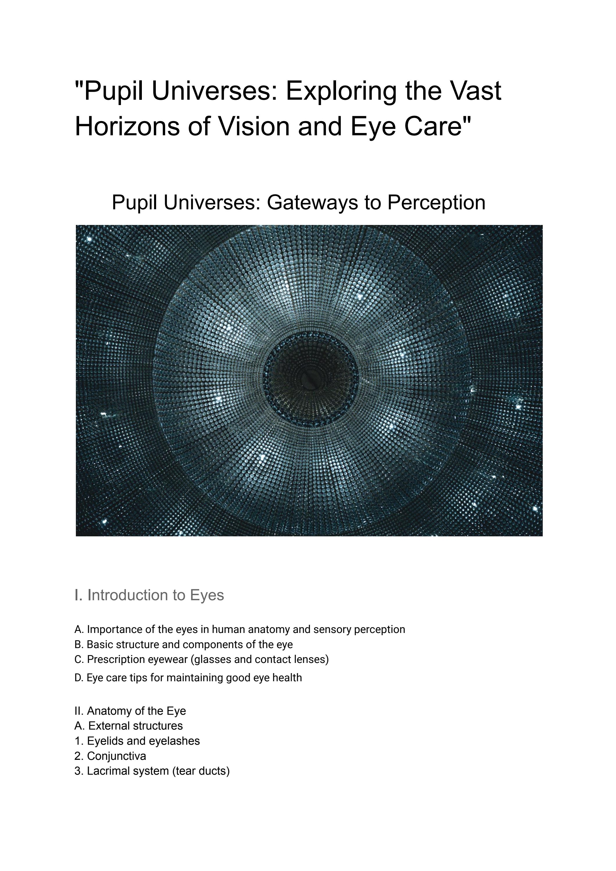 "Pupil Universes Exploring the Vast Horizons of Vision and Eye Care