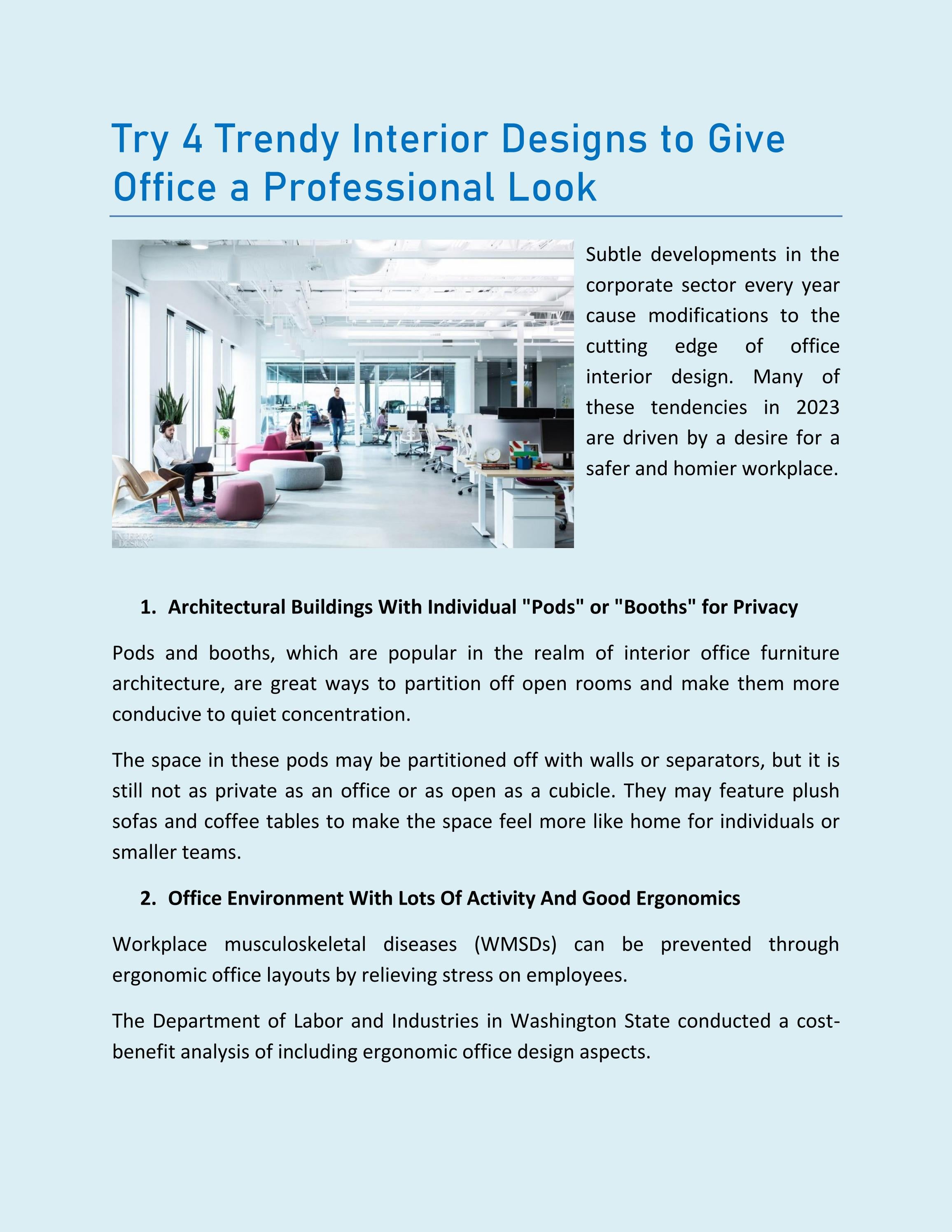 Trendy Interior Designs to Give Office a Professional Look by Sunrise