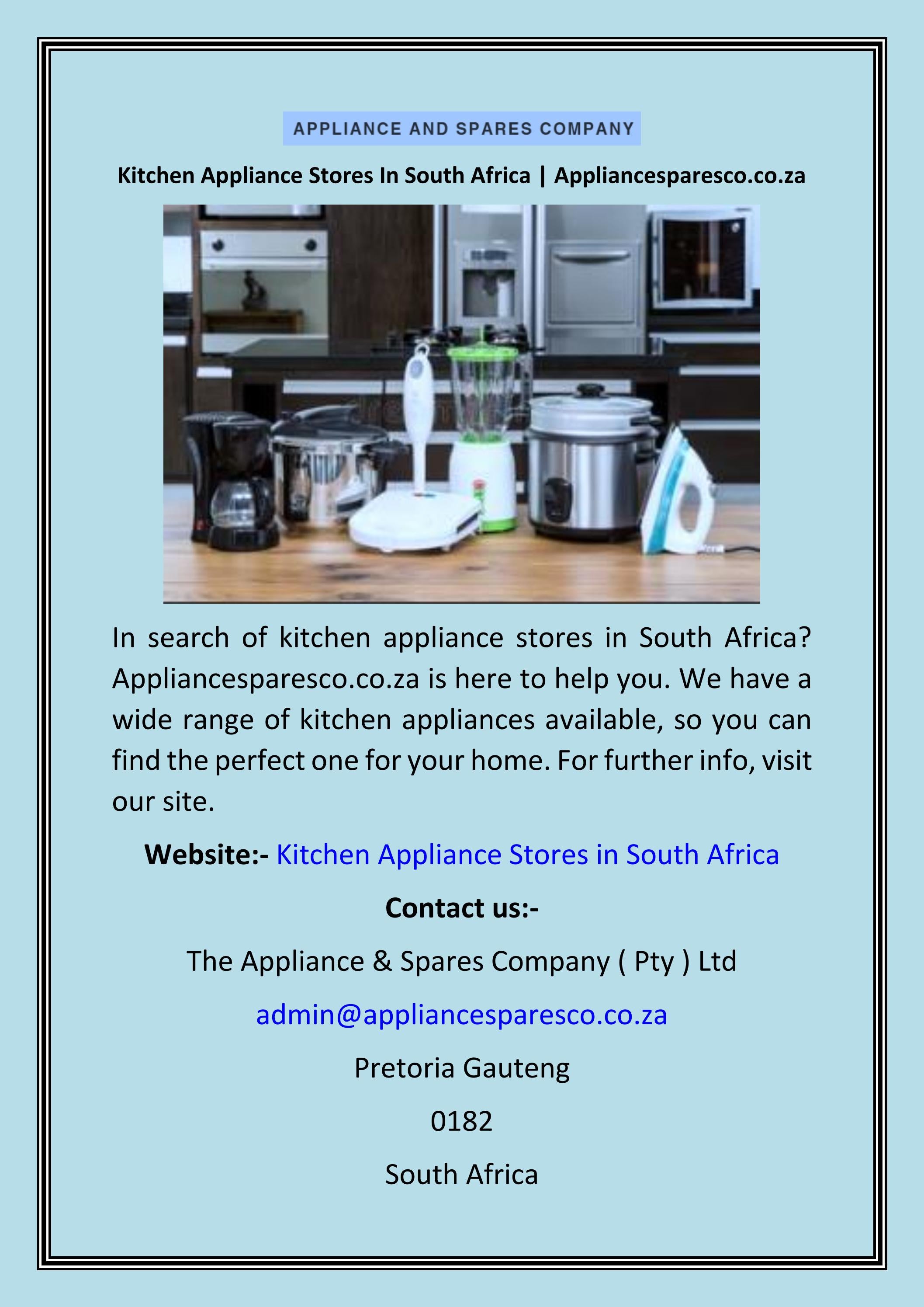 Kitchen Appliance Stores In South Africa Appliancesparesco.co.za by