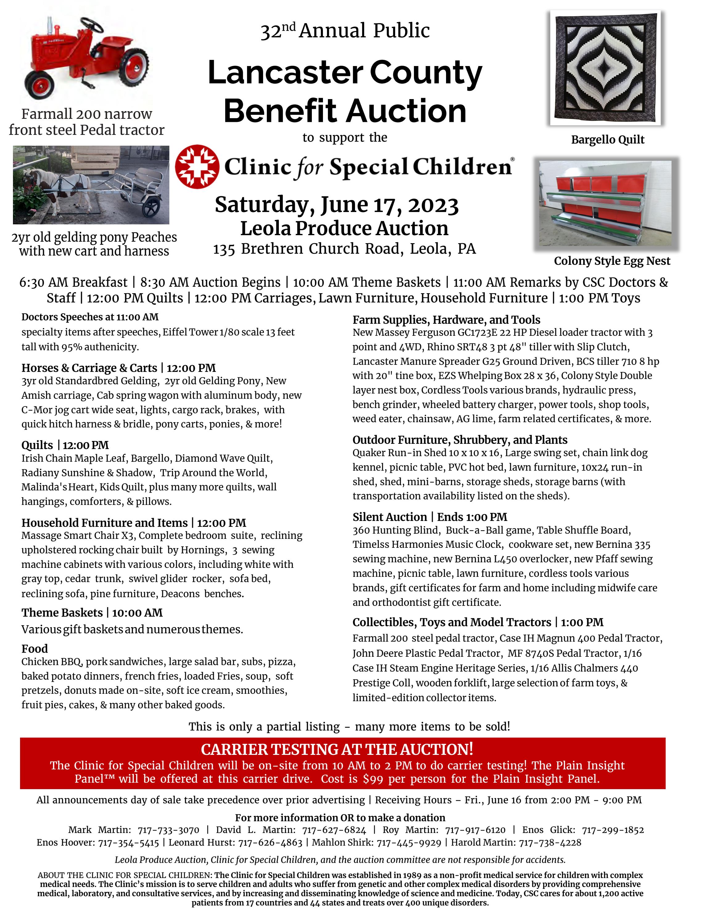 2023 Lancaster County Benefit Auction Sale Bill by