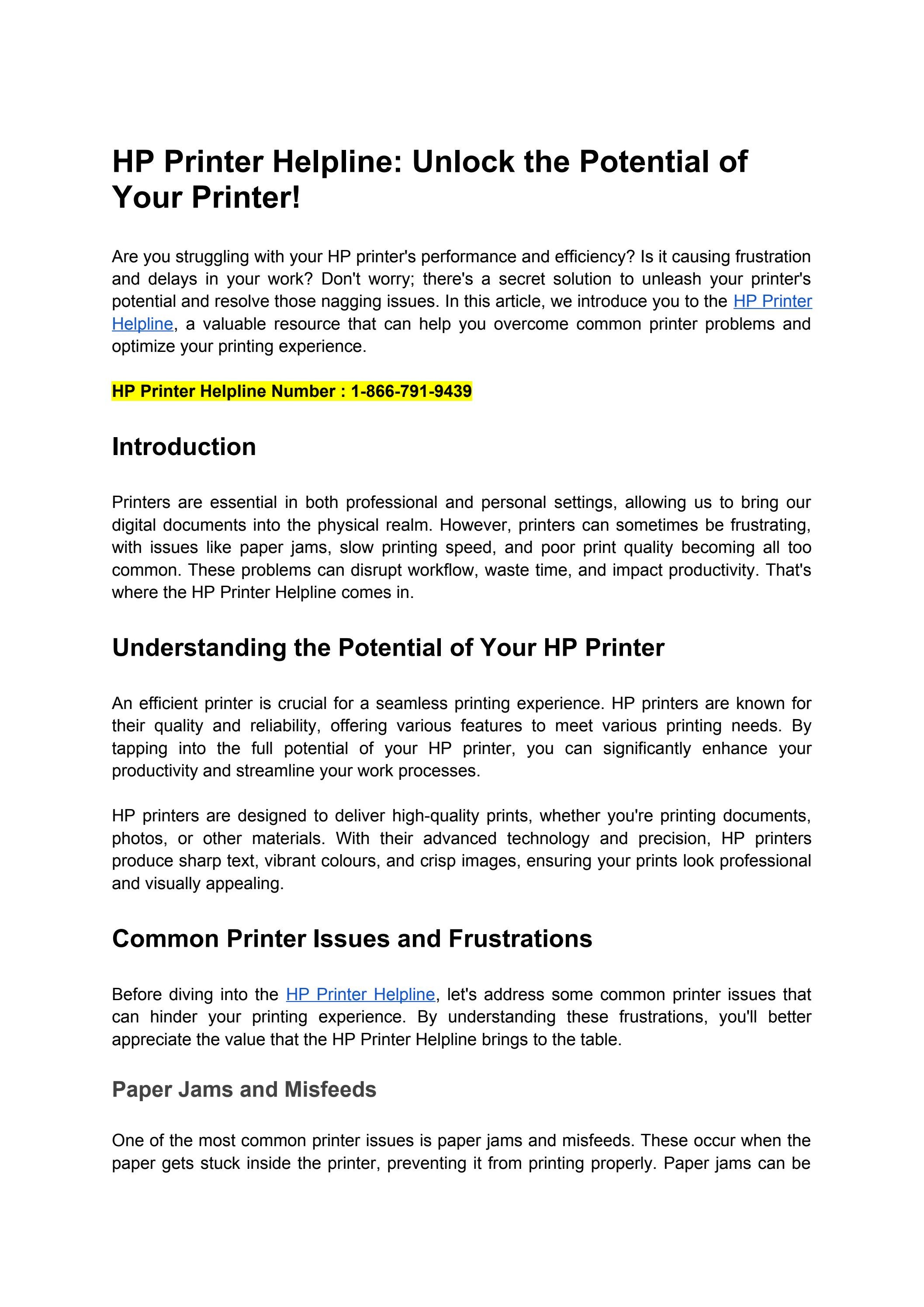 HP Printer Helpline (866) 7919439 Phone Number by Techmancare Issuu