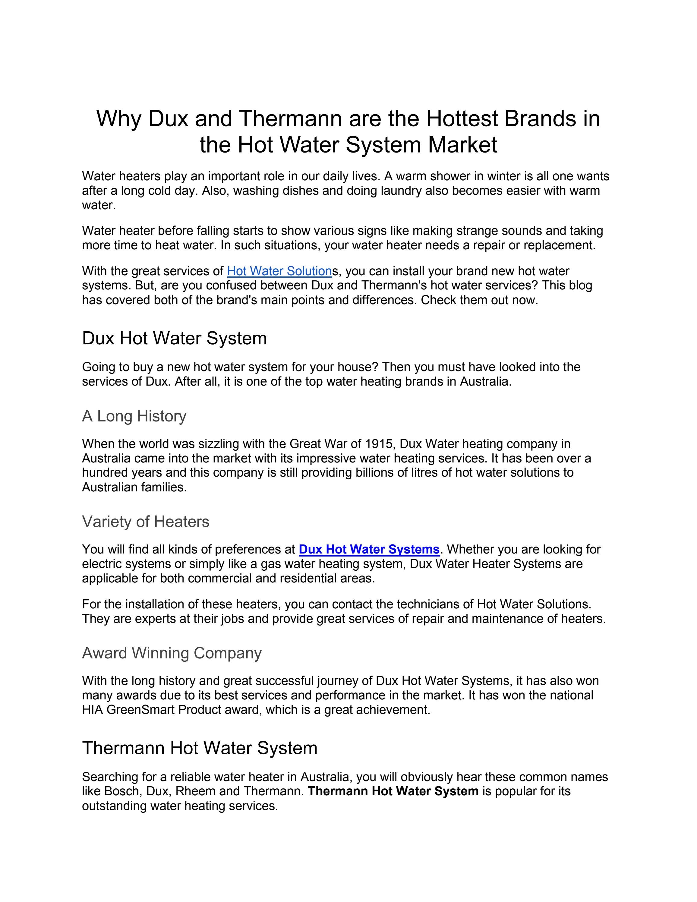 Why Dux and Thermann are the Hottest Brands in the Hot Water System Market  by stacktony - Issuu