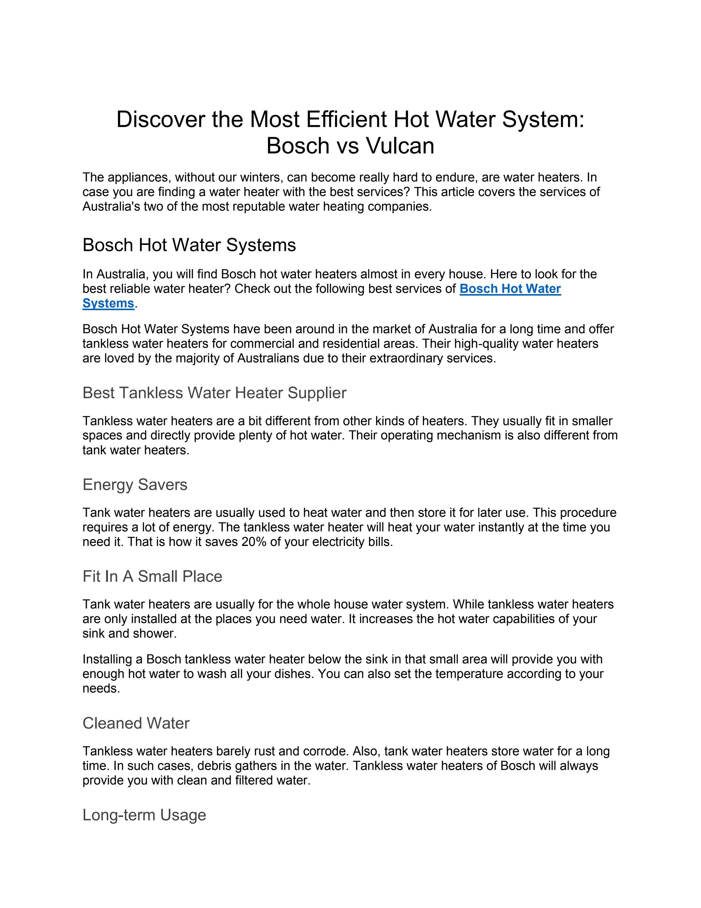 Discover the Most Efficient Hot Water System Bosch vs Vulcan by