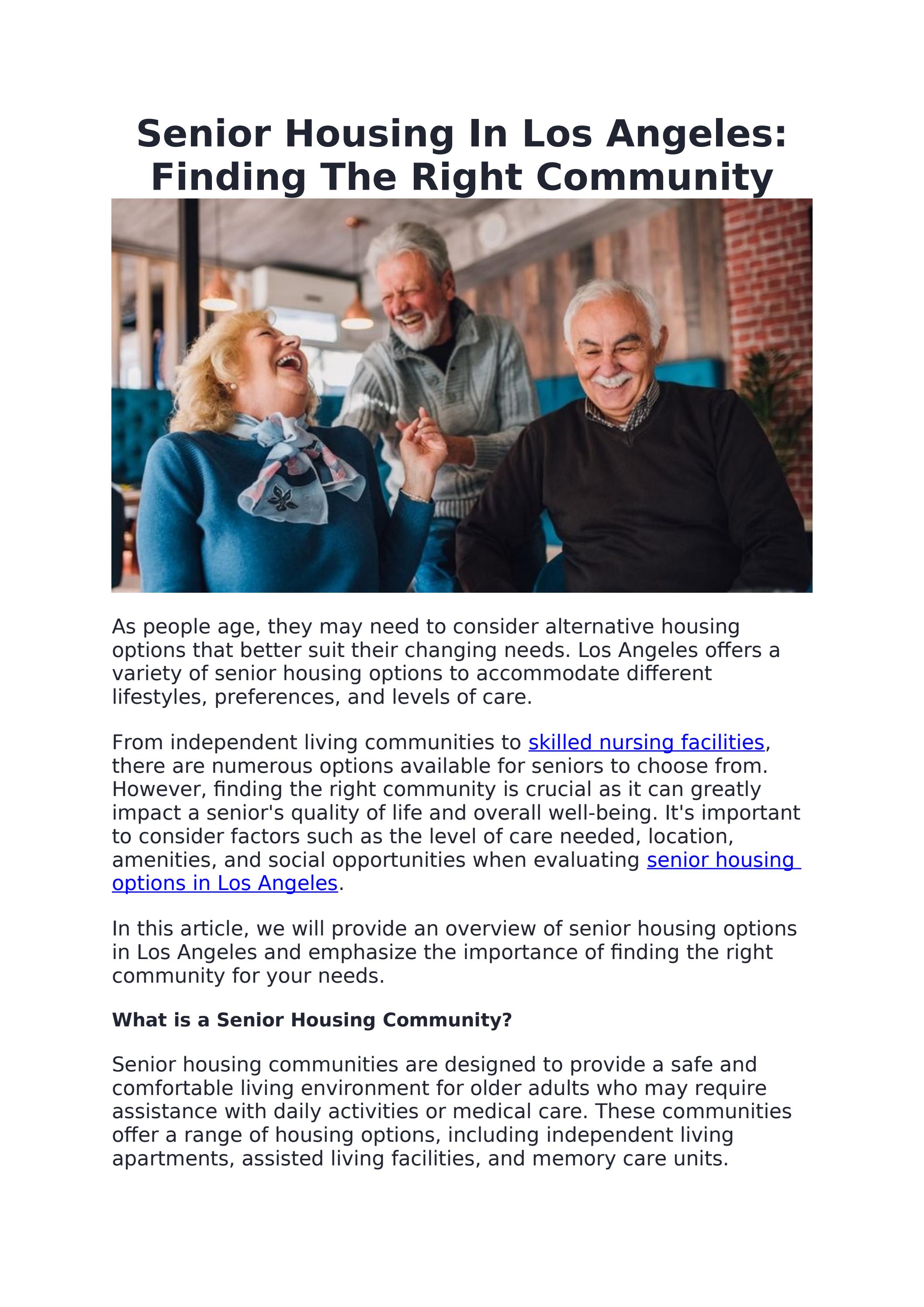 Senior Housing In Los Angeles Finding The Right Community by Solheim