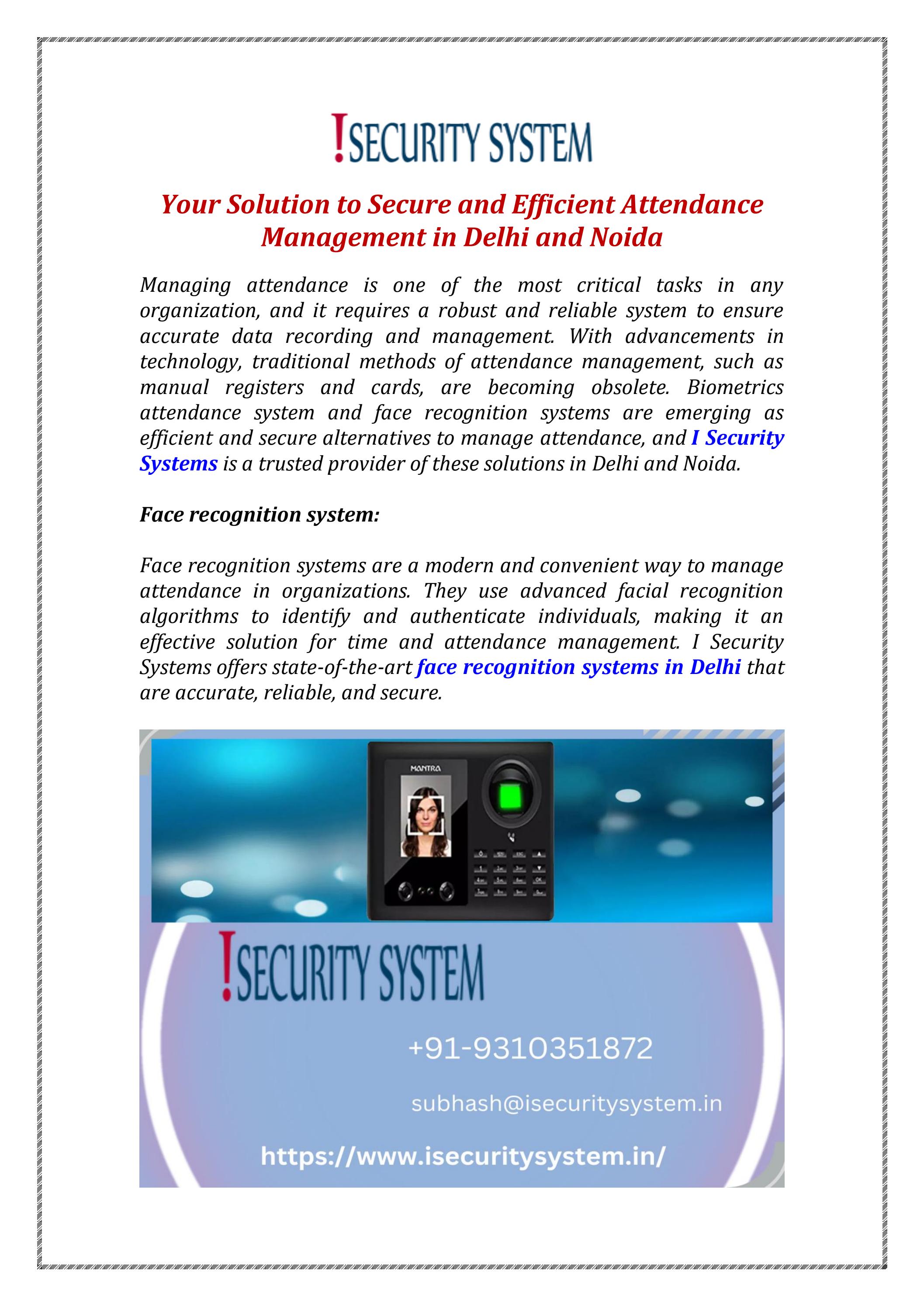 Biometric Attendance systems in Noida by I Security System Issuu
