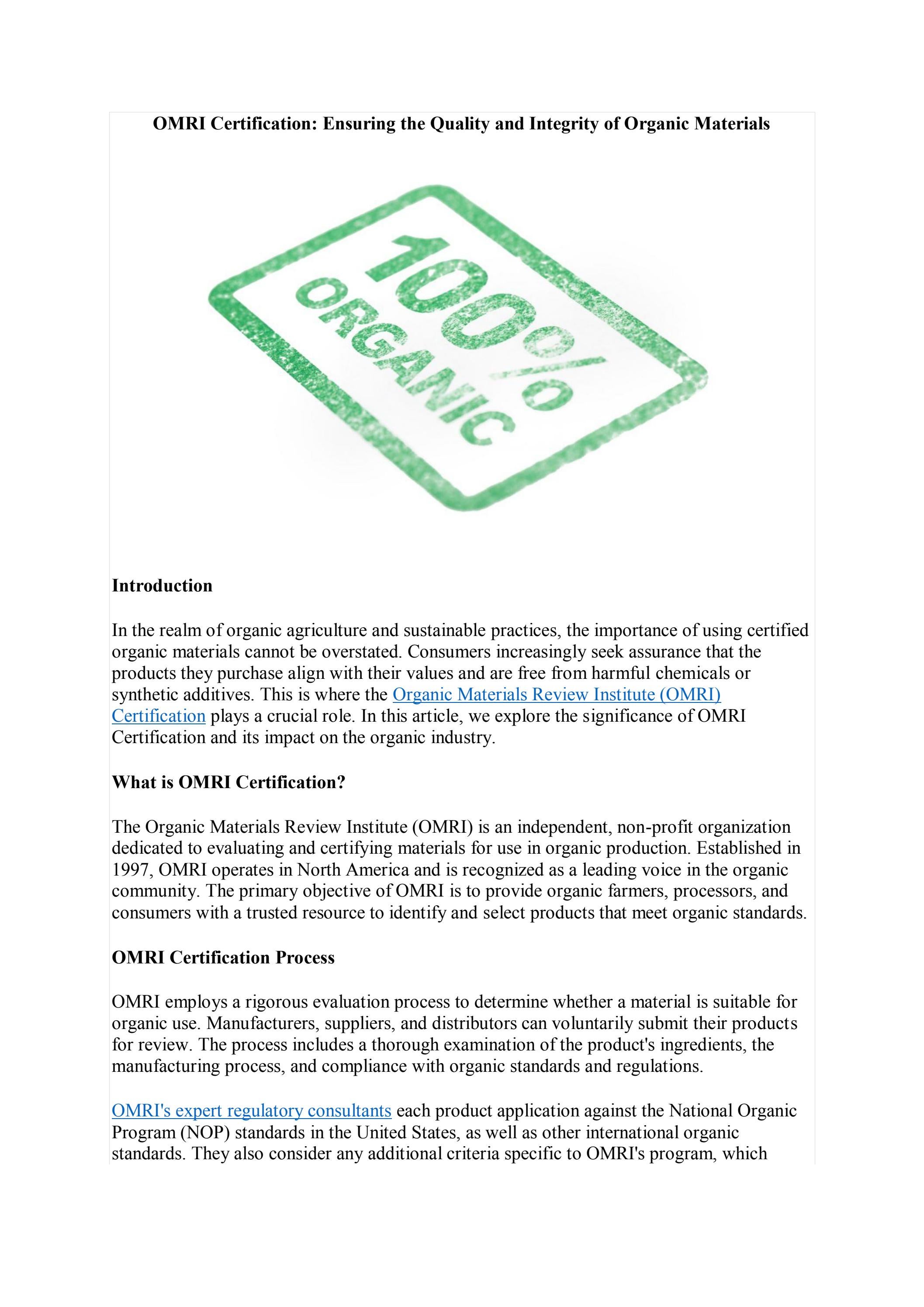 OMRI Certification: Ensuring the Quality and Integrity of Organic ...