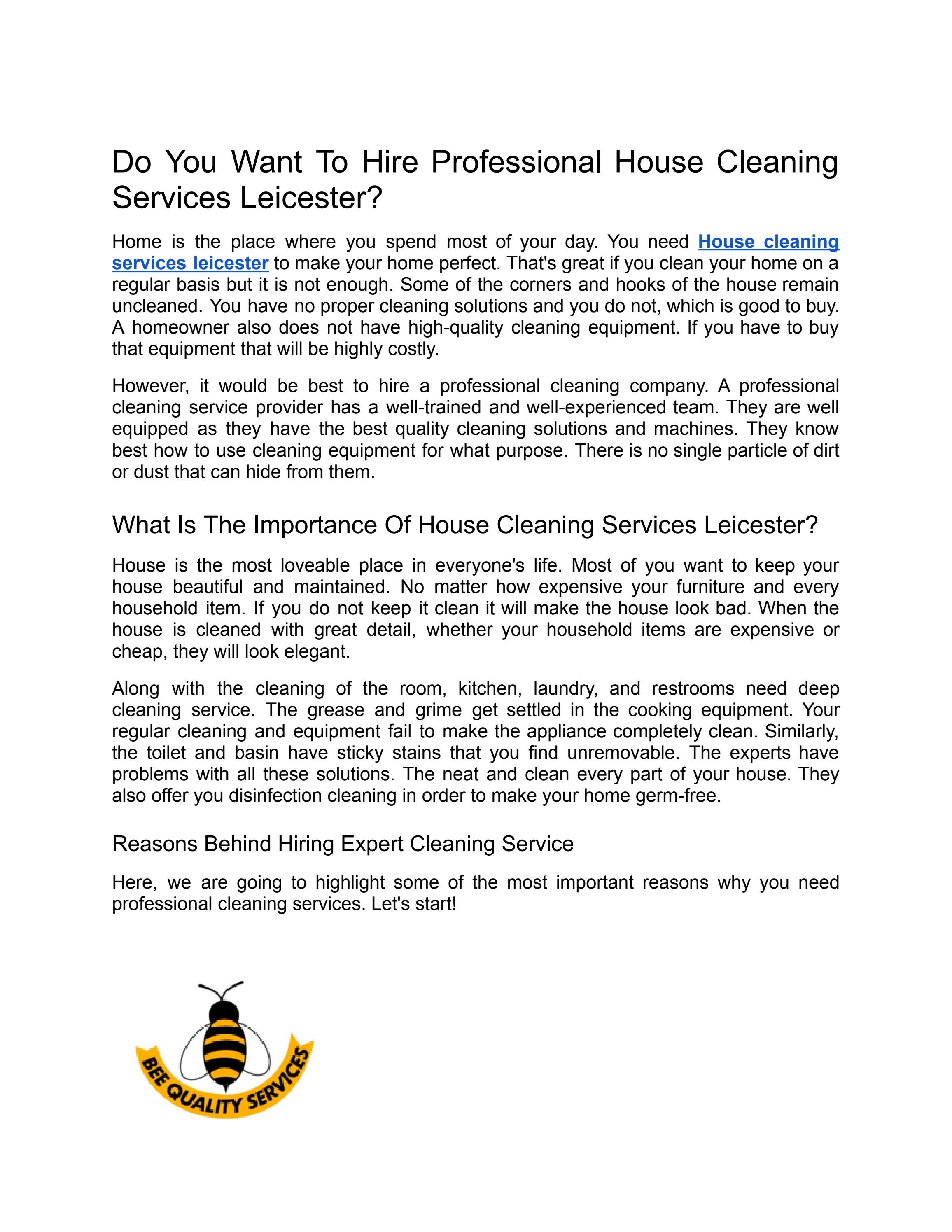 Do You Want To Hire Professional House Cleaning Services Leicester? by