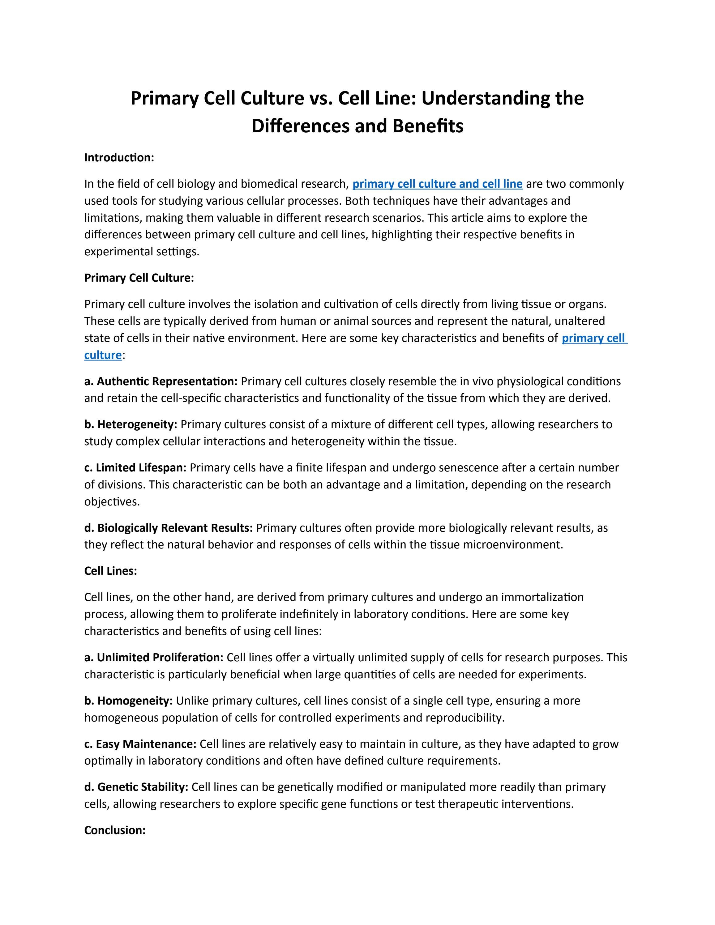 Primary Cell Culture vs. Cell Line Understanding the Differences and