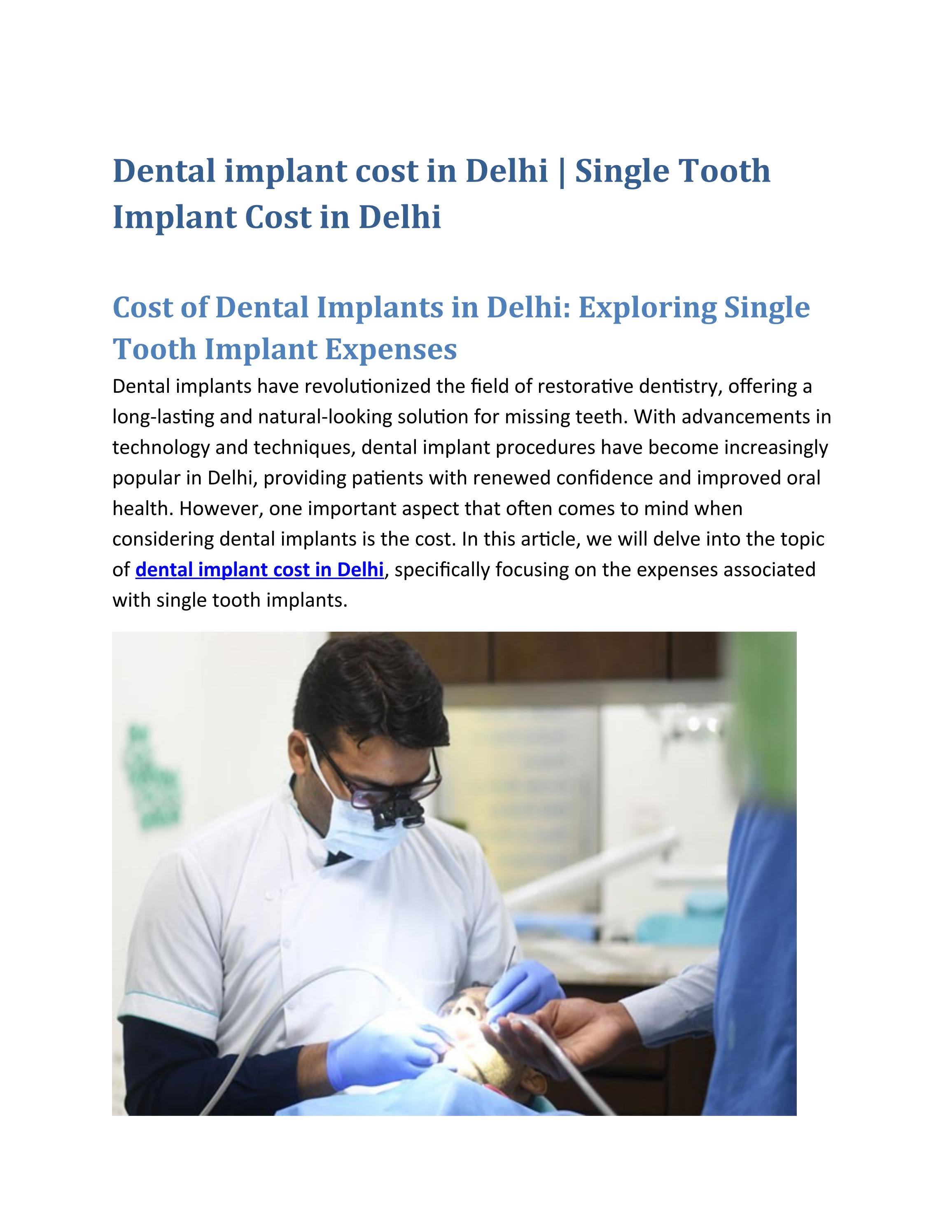 Dental implant cost in Delhi Single Tooth Implant Cost in Delhi by