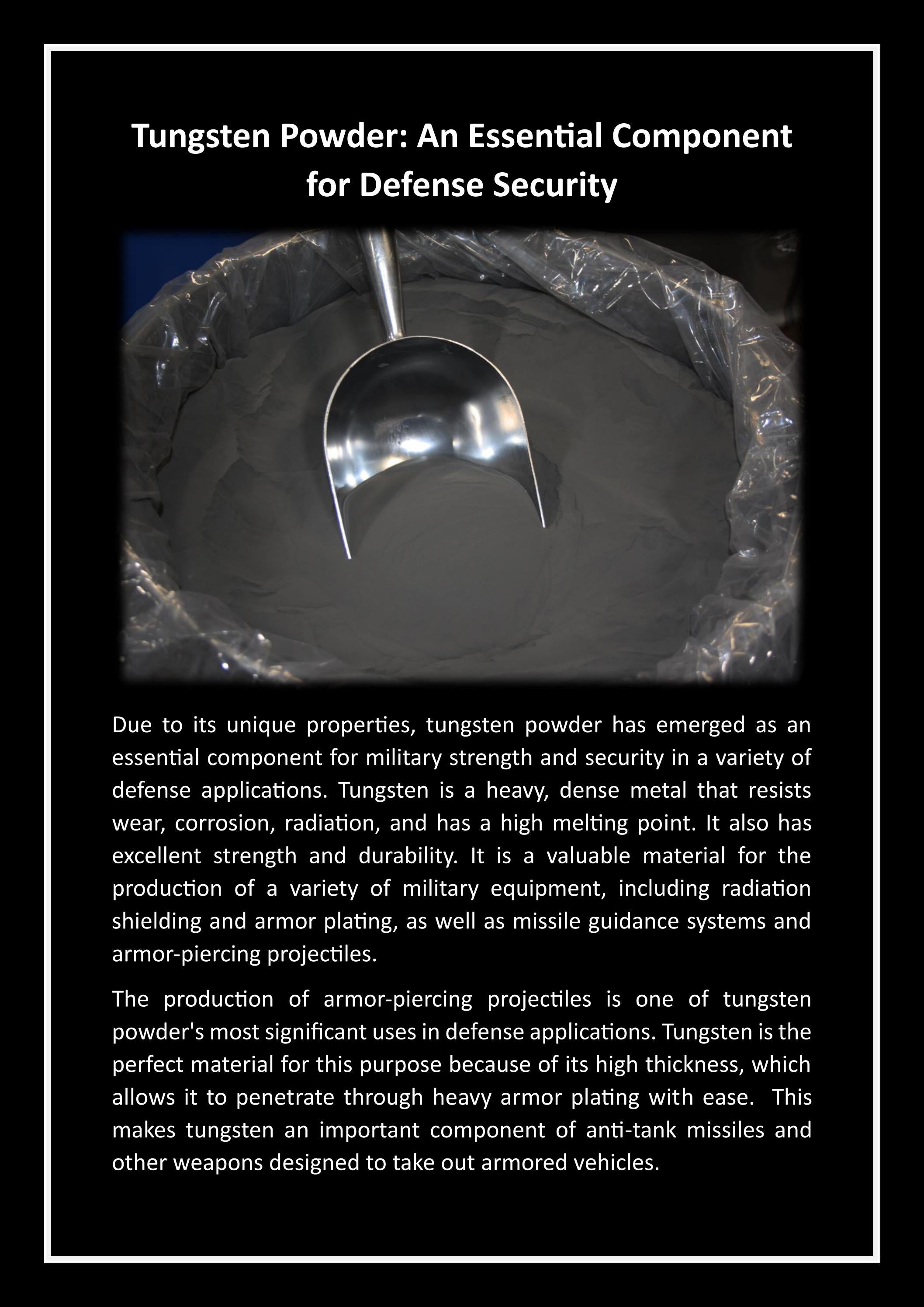 Tungsten Powder An Essential Component for Defense Security by