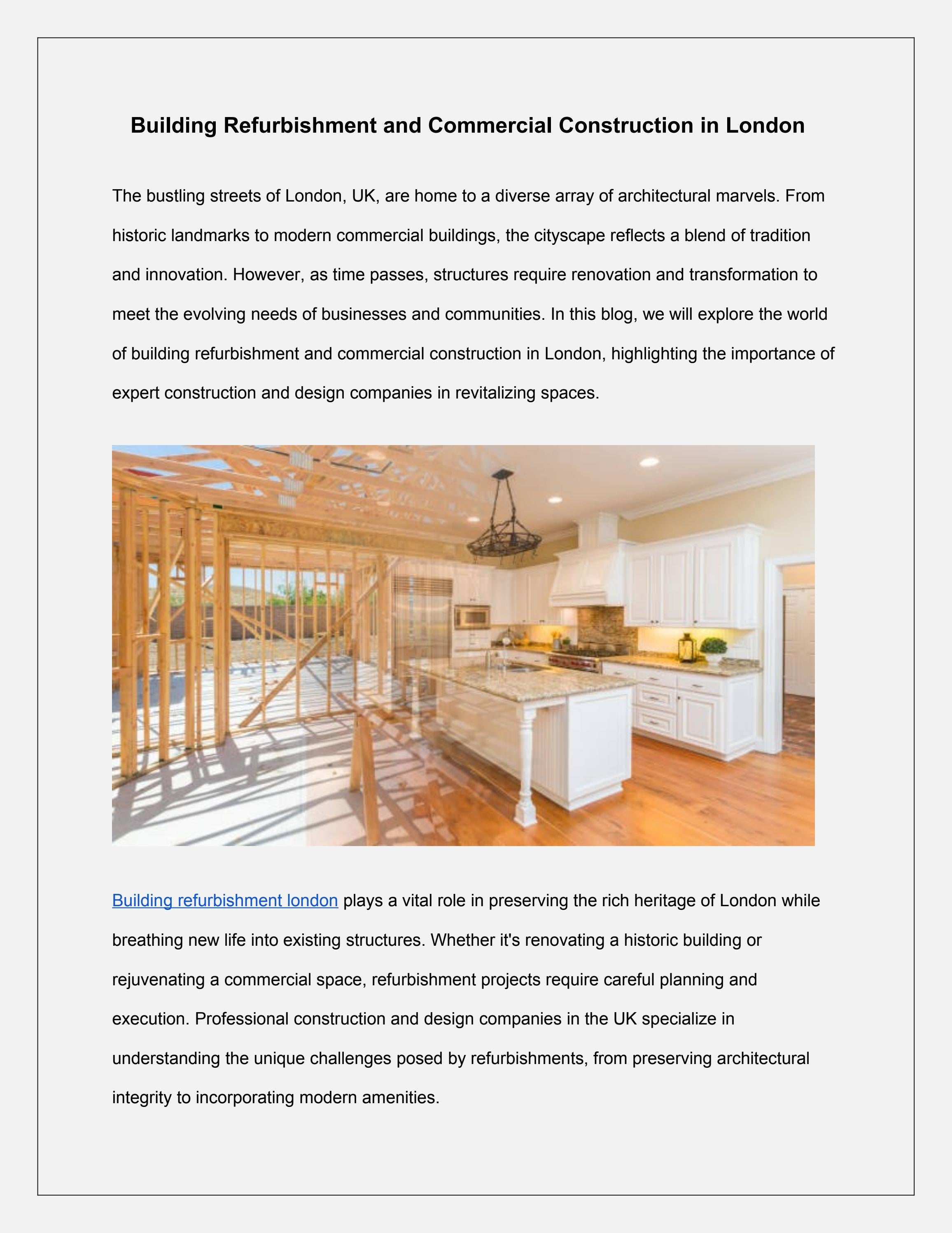 Building Refurbishment and Commercial Construction in London by