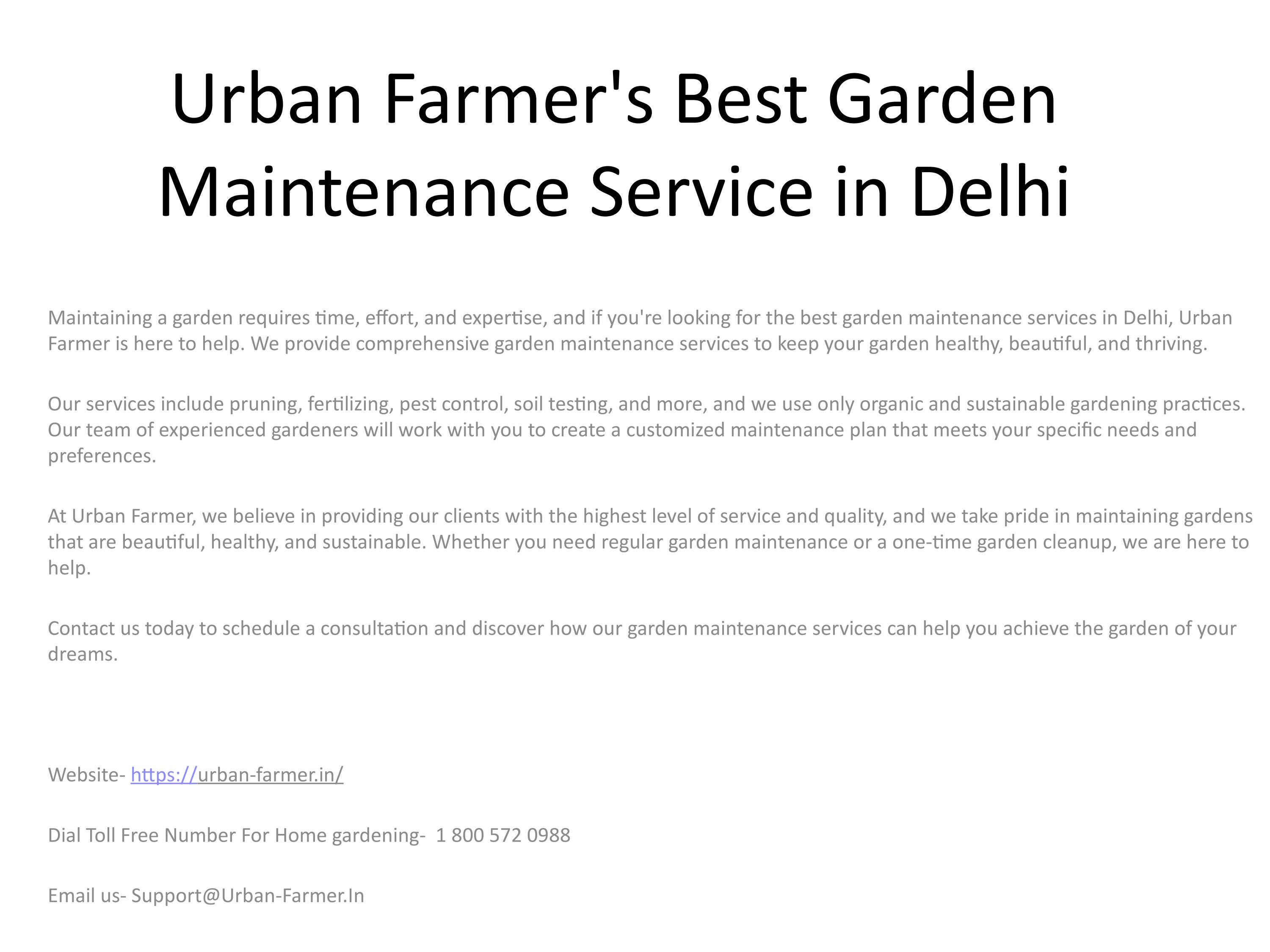 Get The Best Garden Maintenance Services with Urban Farmer by urban