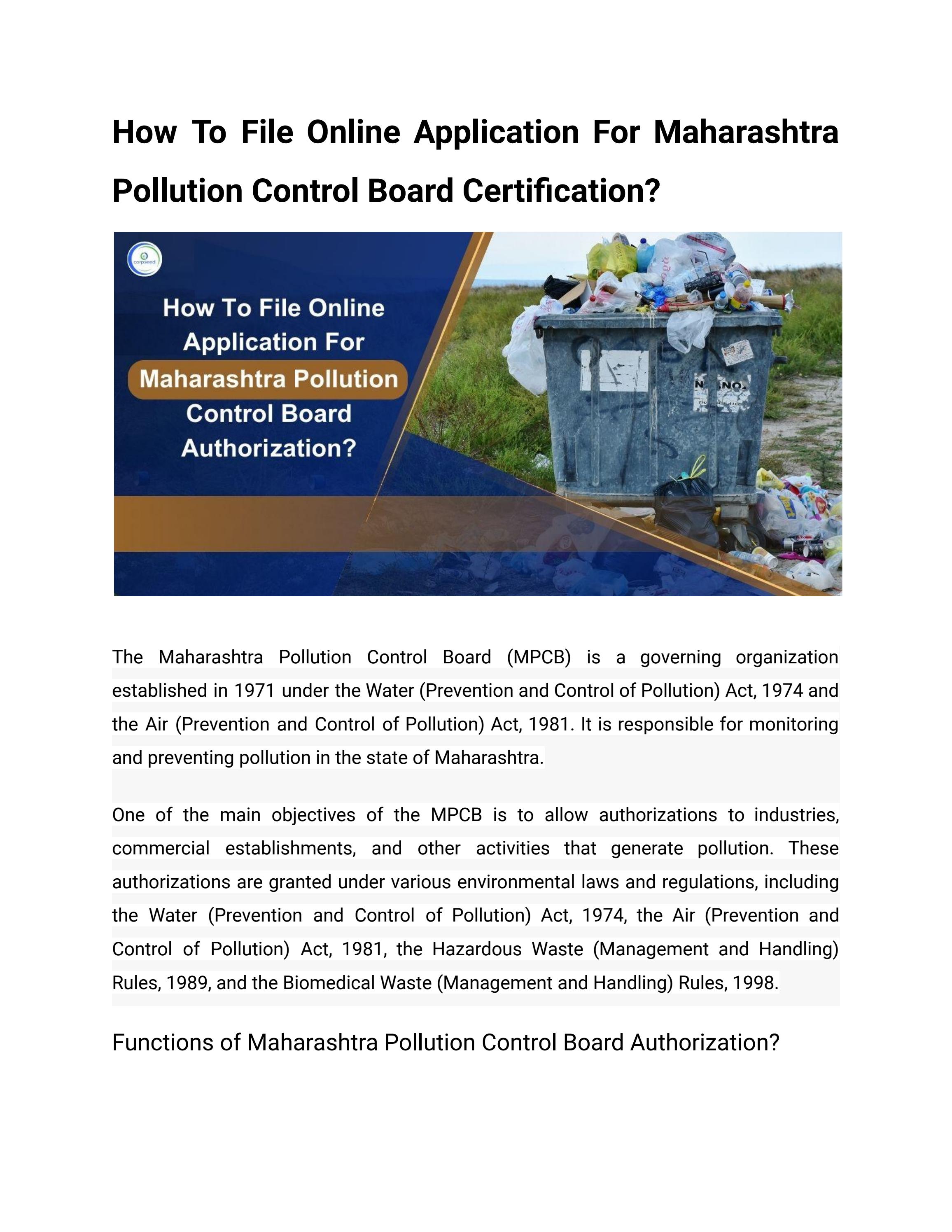 How To File Online Application For Maharashtra Pollution Control Board Certification? by Jagriti