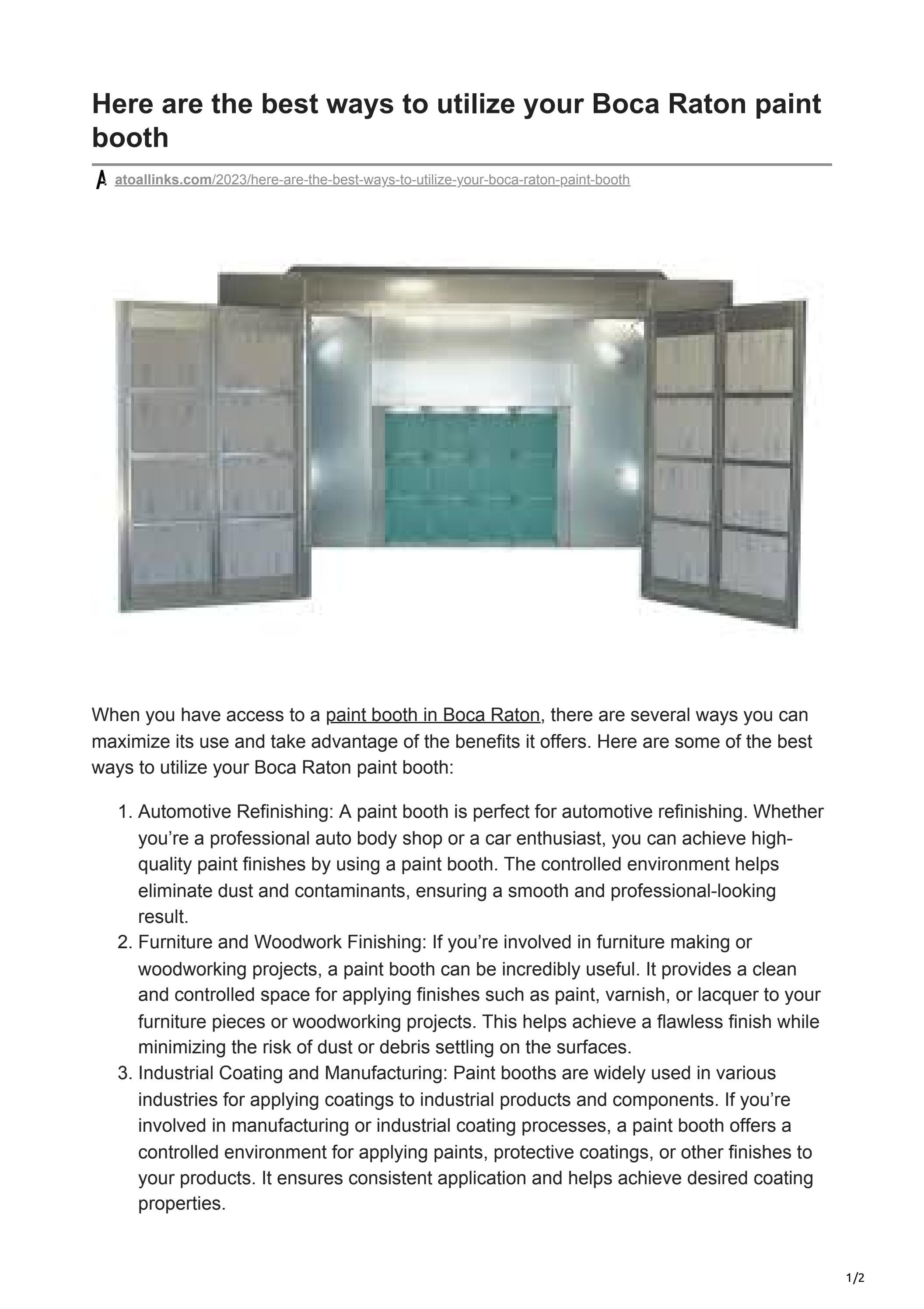 Here are the best ways to utilize your Boca Raton paint booth by