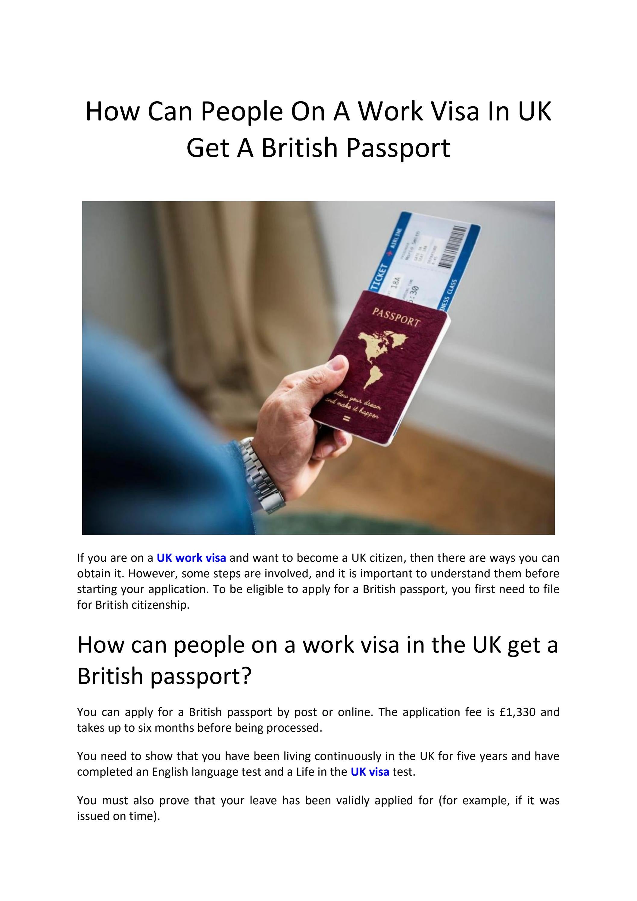 How Can People On A Work Visa In UK Get A British Passport? by team