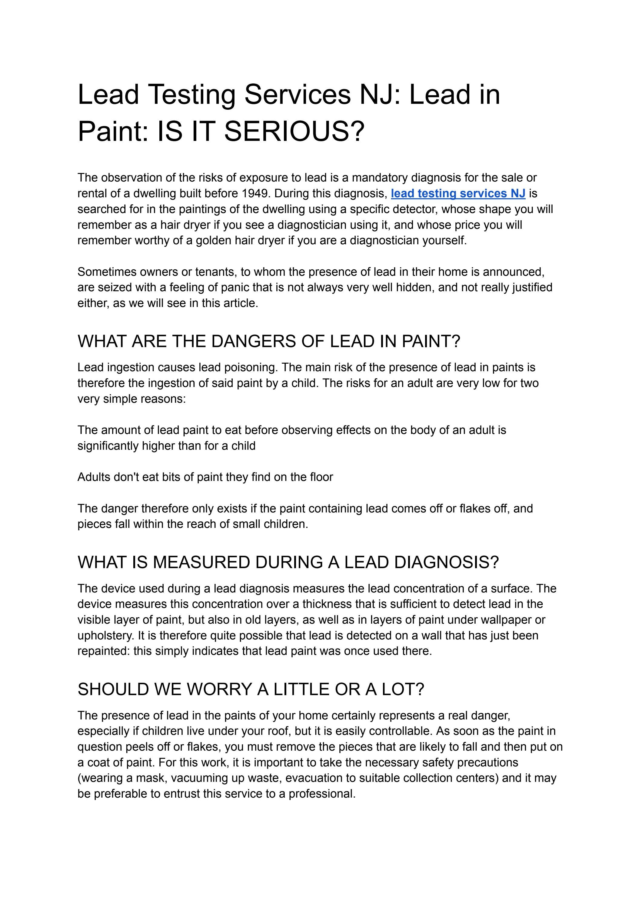 Lead Testing Services NJ Lead in Paint IS IT SERIOUS? by Kac