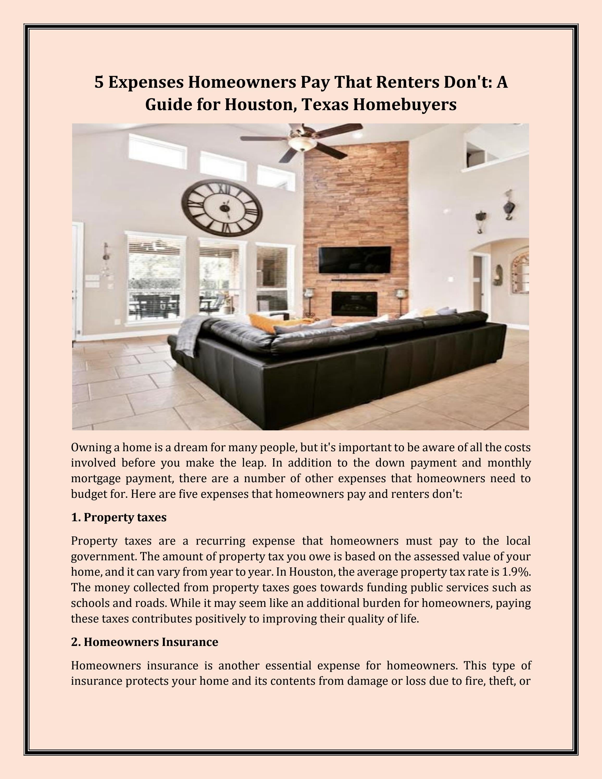 5 Expenses Homeowners Pay That Renters Don't A Guide for Houston