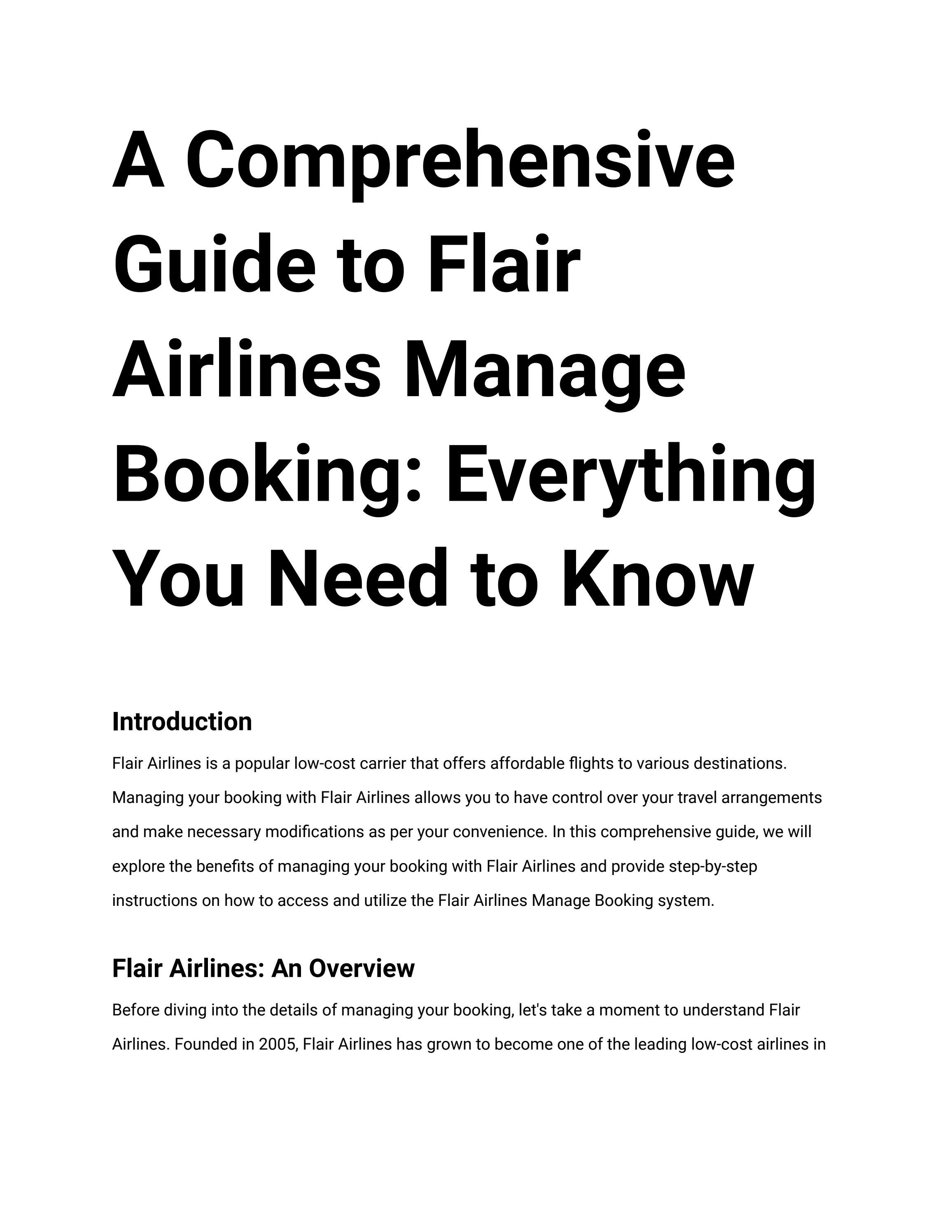A Comprehensive Guide to Flair Airlines Manage Booking Everything You