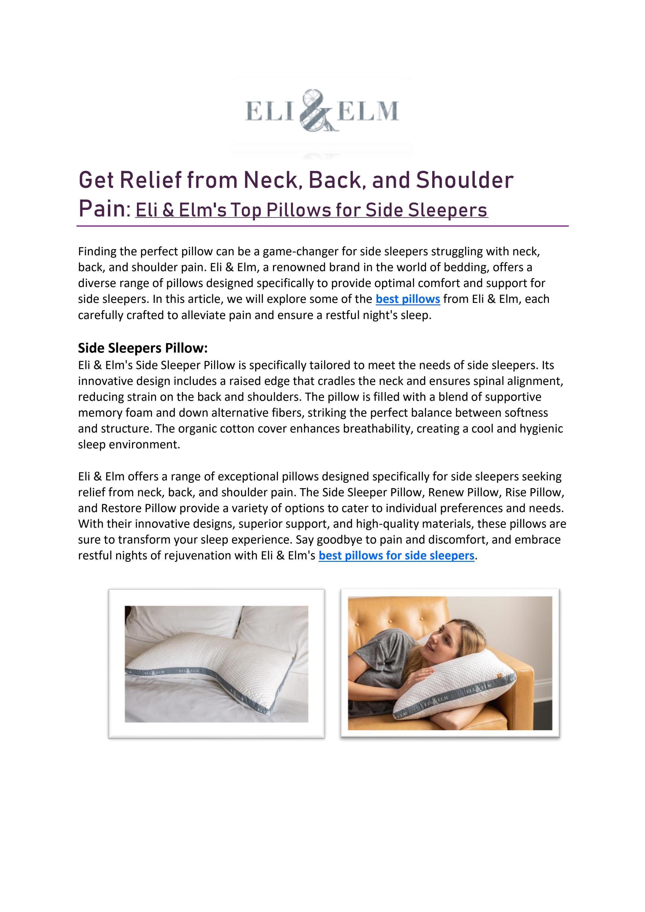 Find Comfort and Support Eli & Elm's TopRated Pillows for Side Sleepers by Eli & Elm Issuu