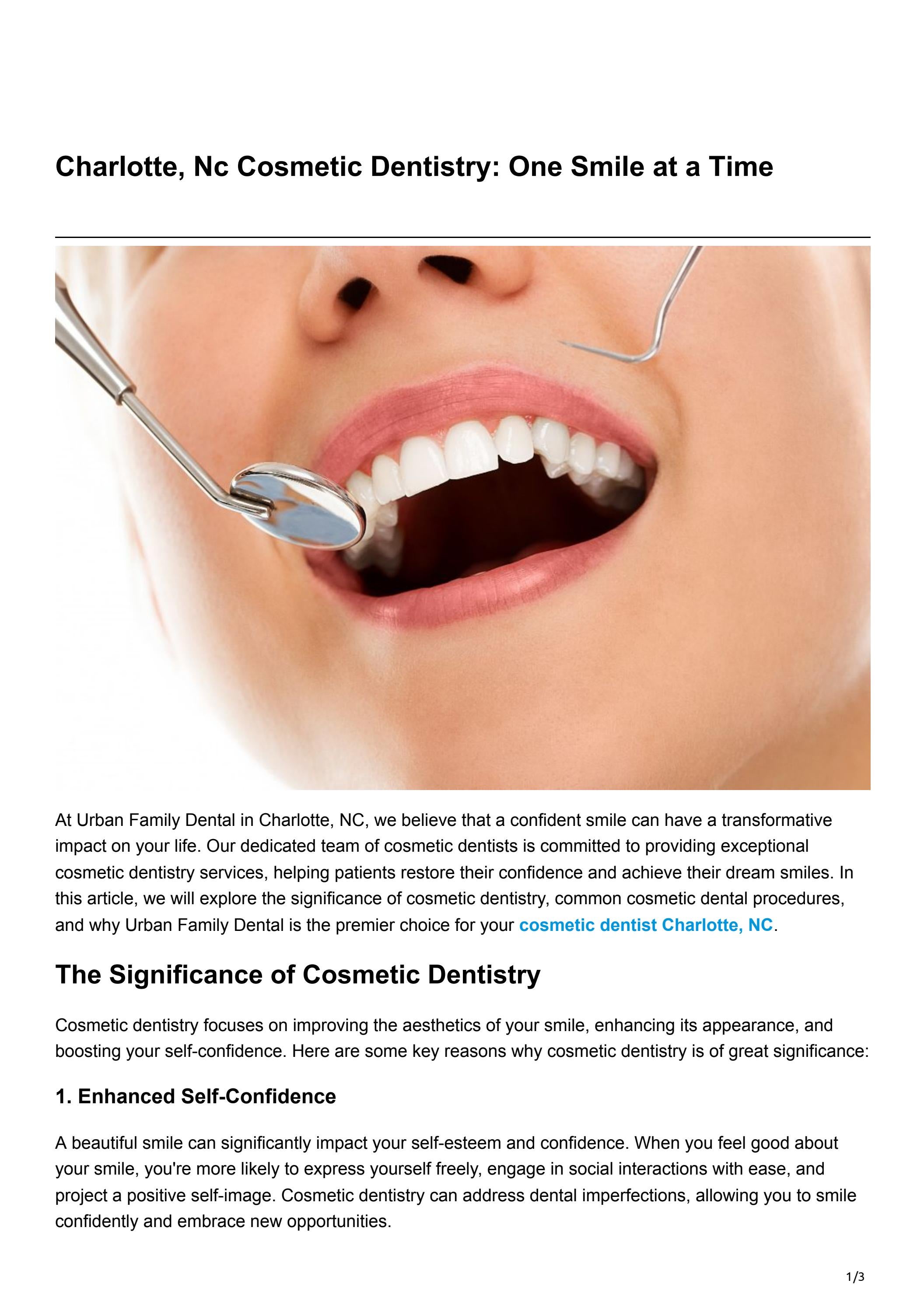 Charlotte, NC Cosmetic Dentistry Restoring Confidence, One Smile at a