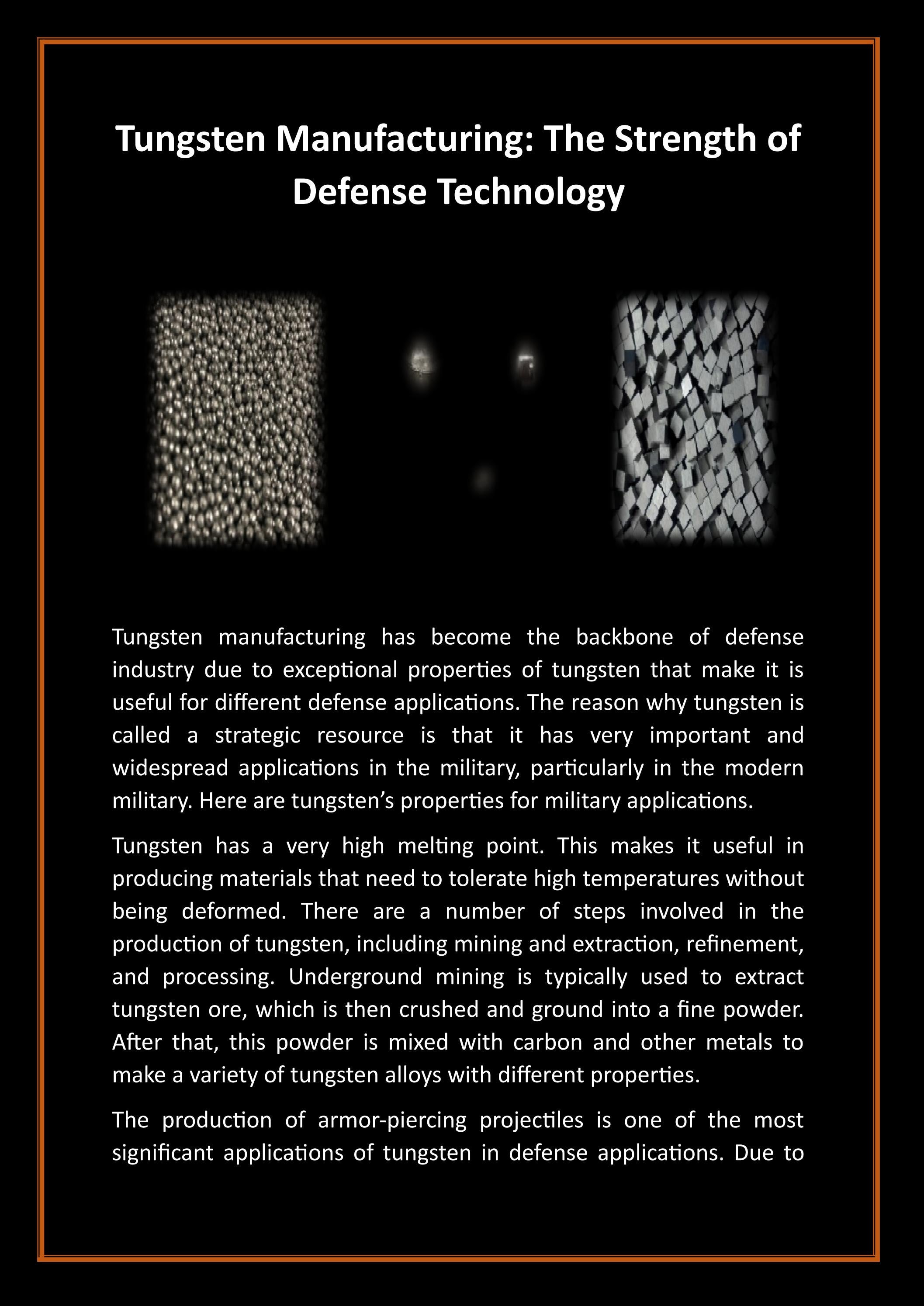 Tungsten Manufacturing The Strength of Defense Technology by Tungsten