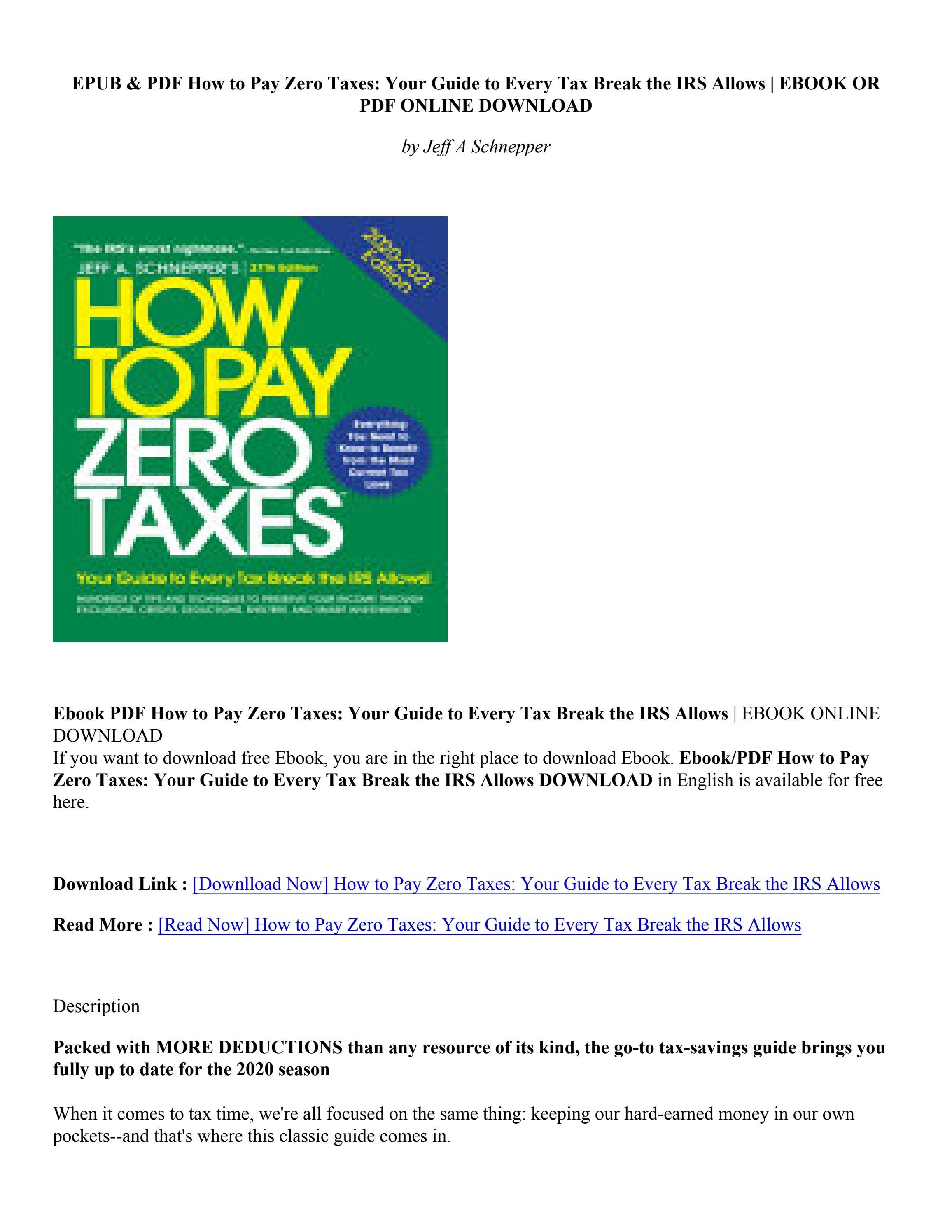 Download PDF How to Pay Zero Taxes Your Guide to Every Tax Break the