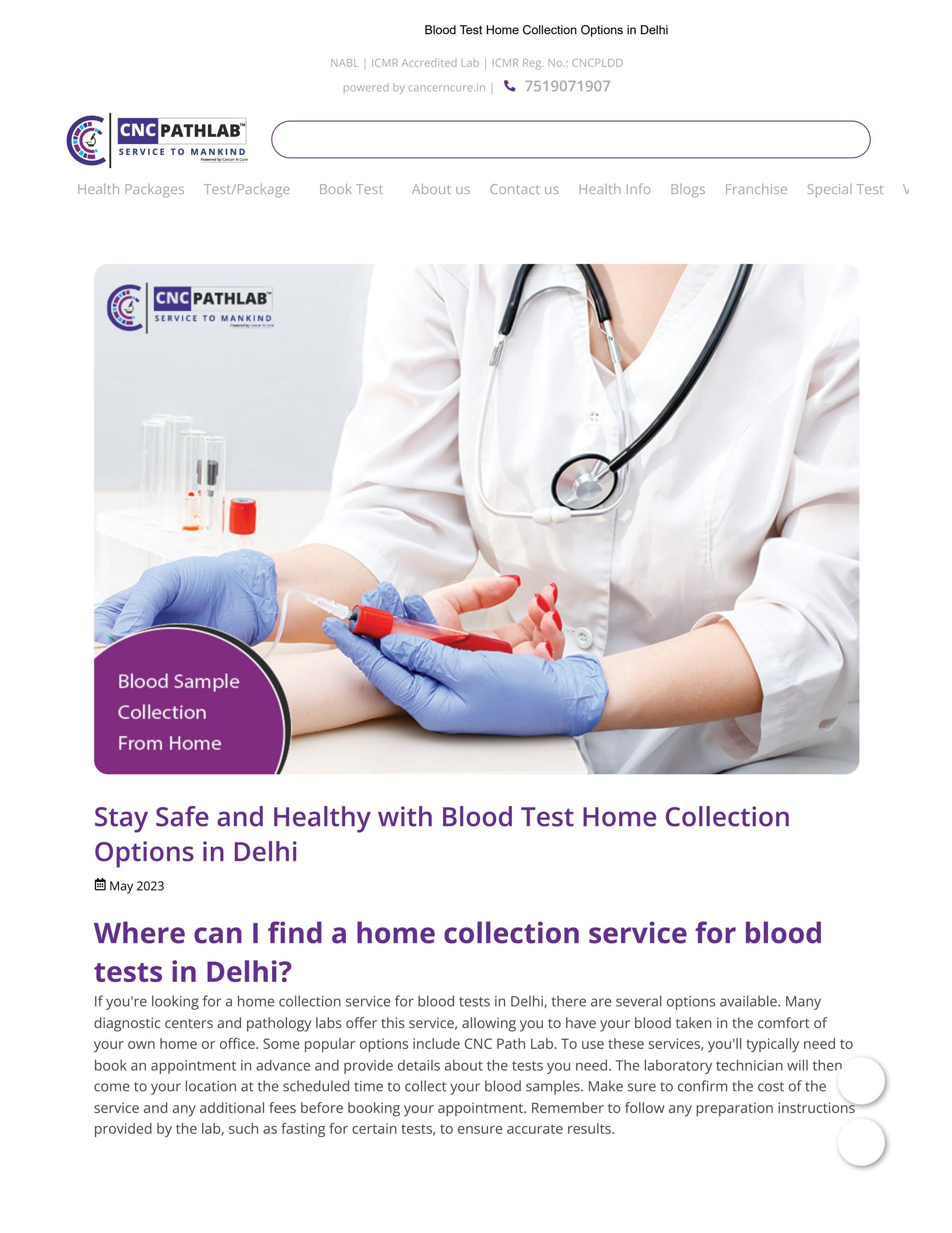 Blood Test Home Collection in Delhi by CNC Path Lab Issuu