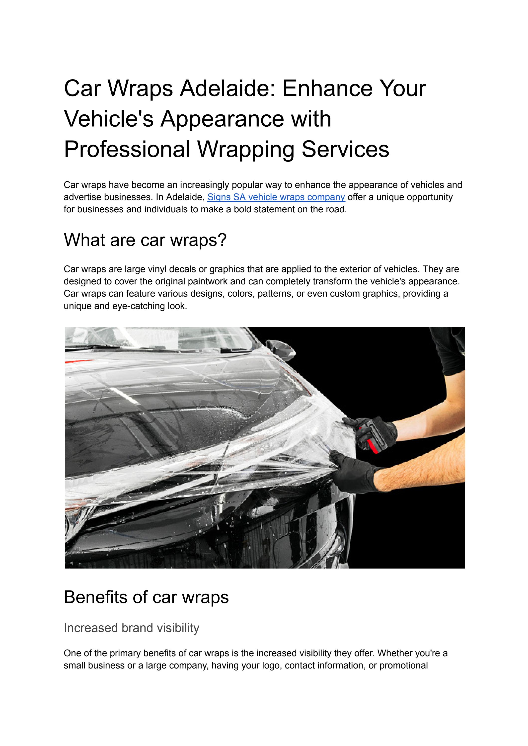 Car Wraps Adelaide Enhance Your Vehicle's Appearance with Professional