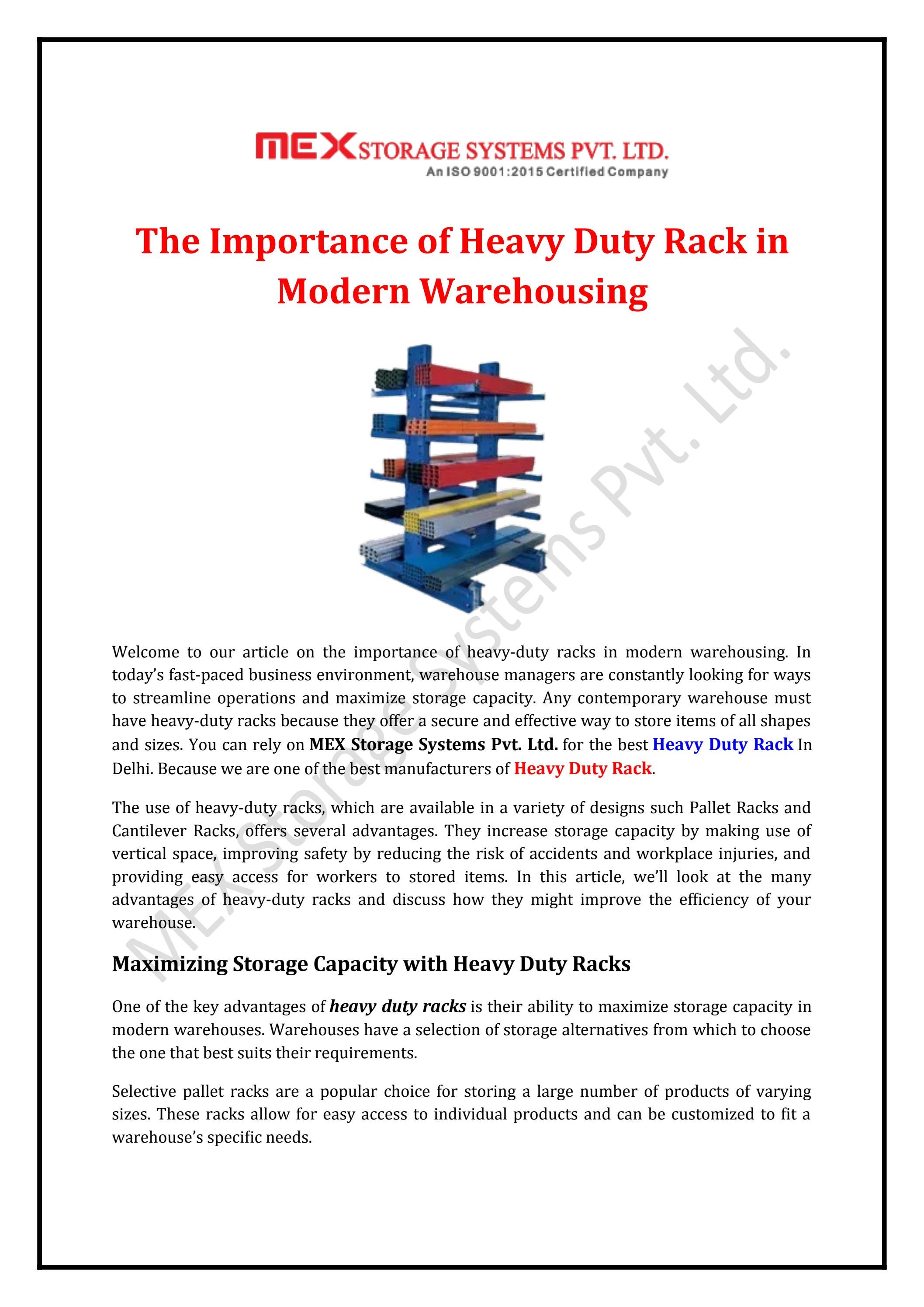 The Importance of Heavy Duty Rack in Modern Warehousing by MEX Storage