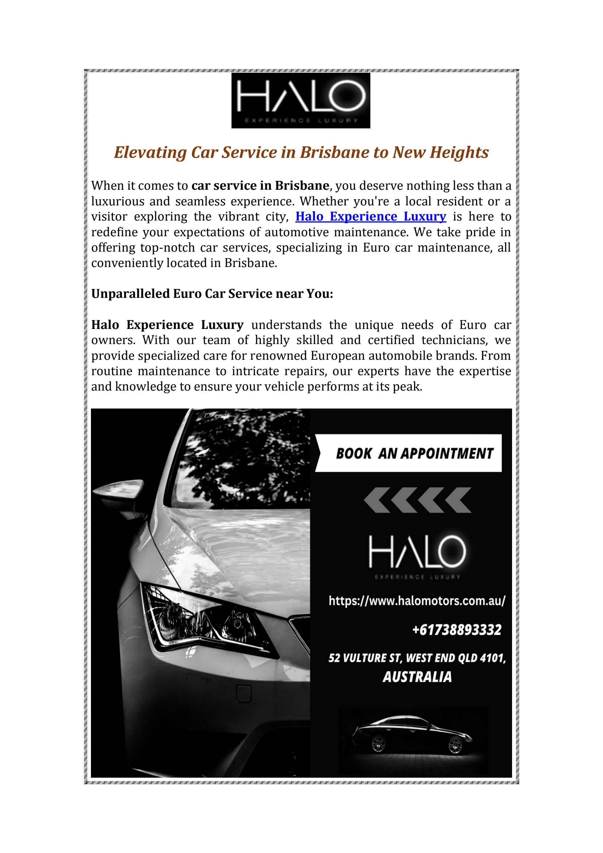 Best Car service centre in Brisbane Halo Experience Luxury by Halo