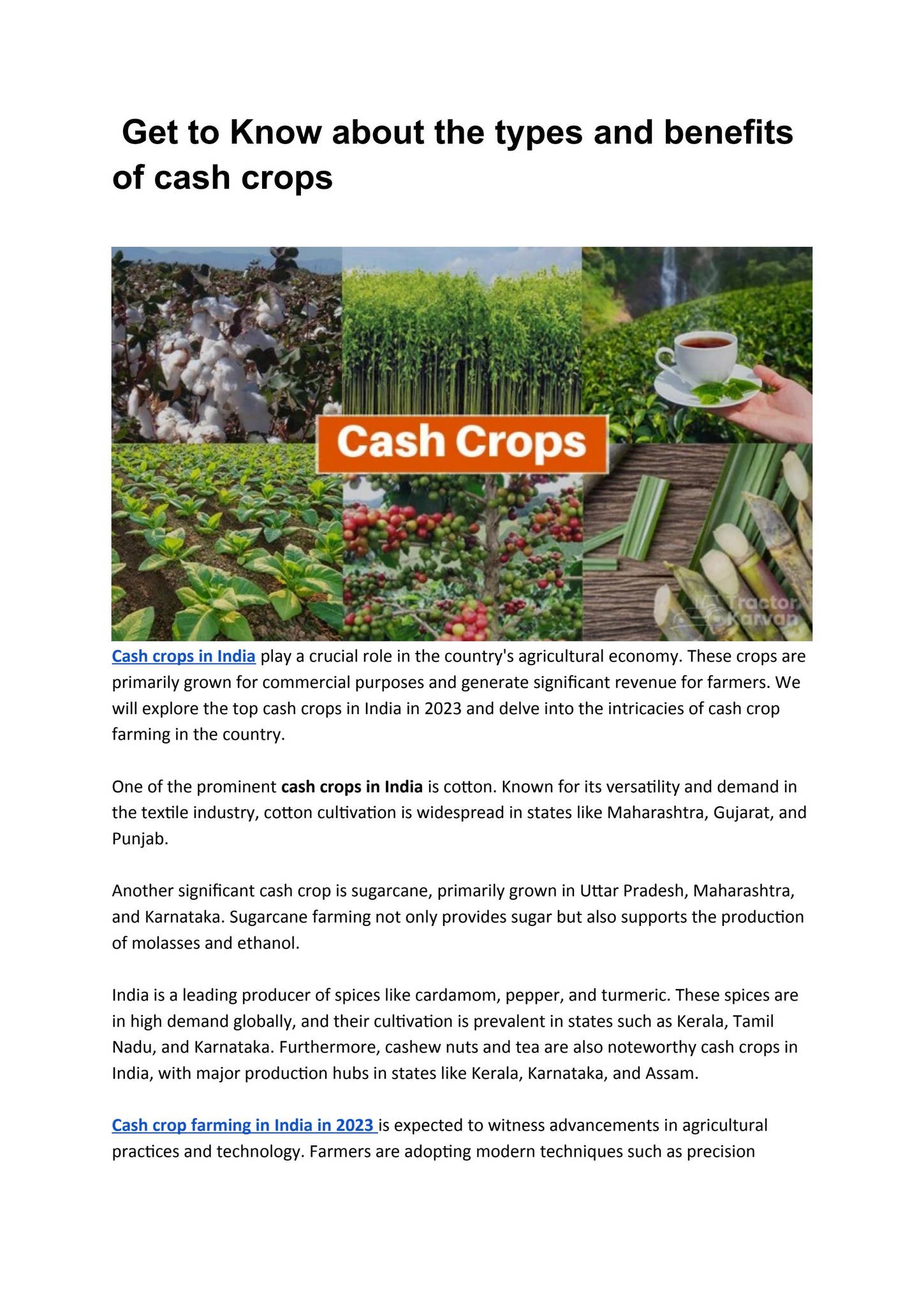 Get to Know about the types and benefits of cash crops by Anjali Rawat ...