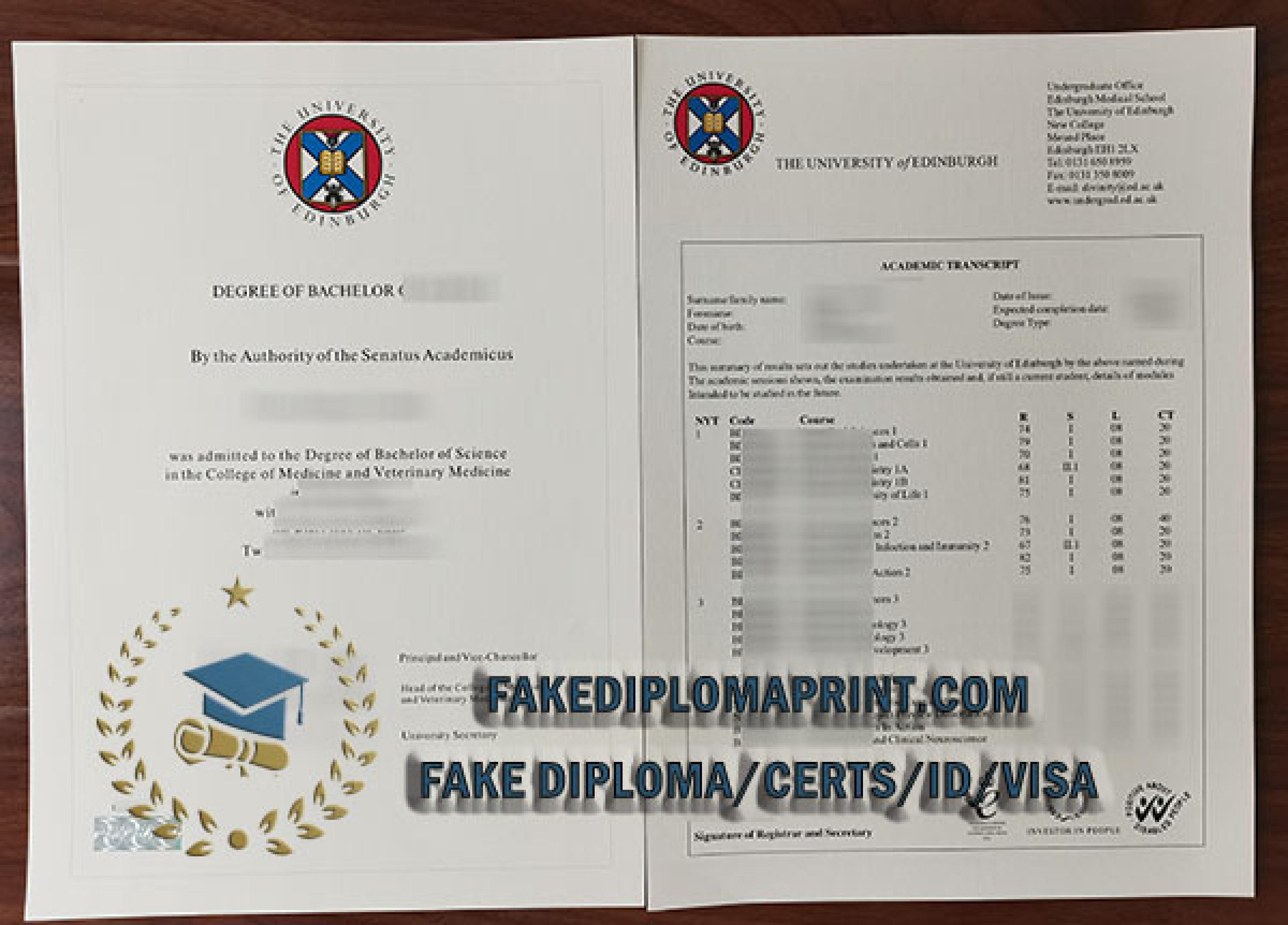 Sample of newest University of Edinburgh degree with transcript by