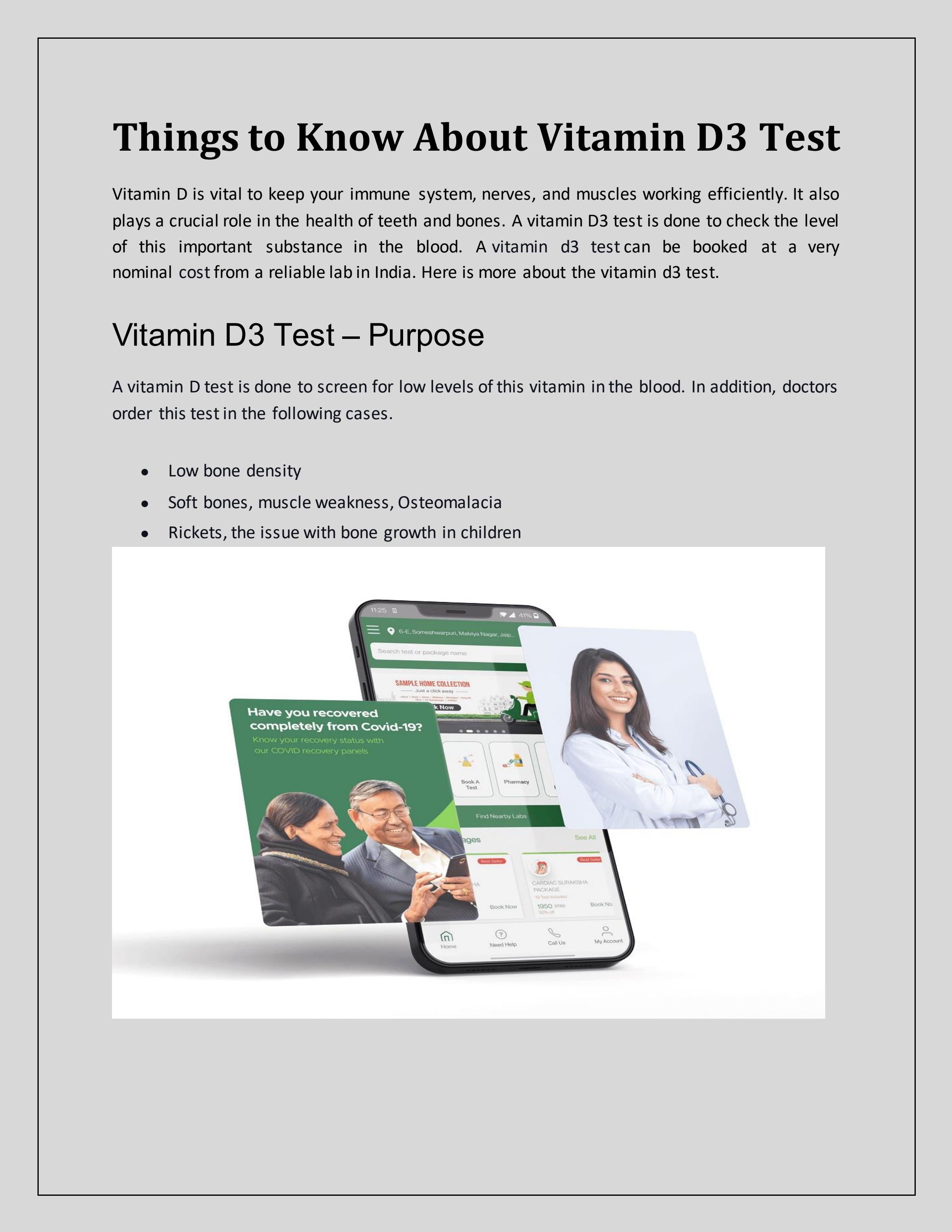 Things to Know About Vitamin D3 Test by Dr. B. Lal Clinical Laboratory