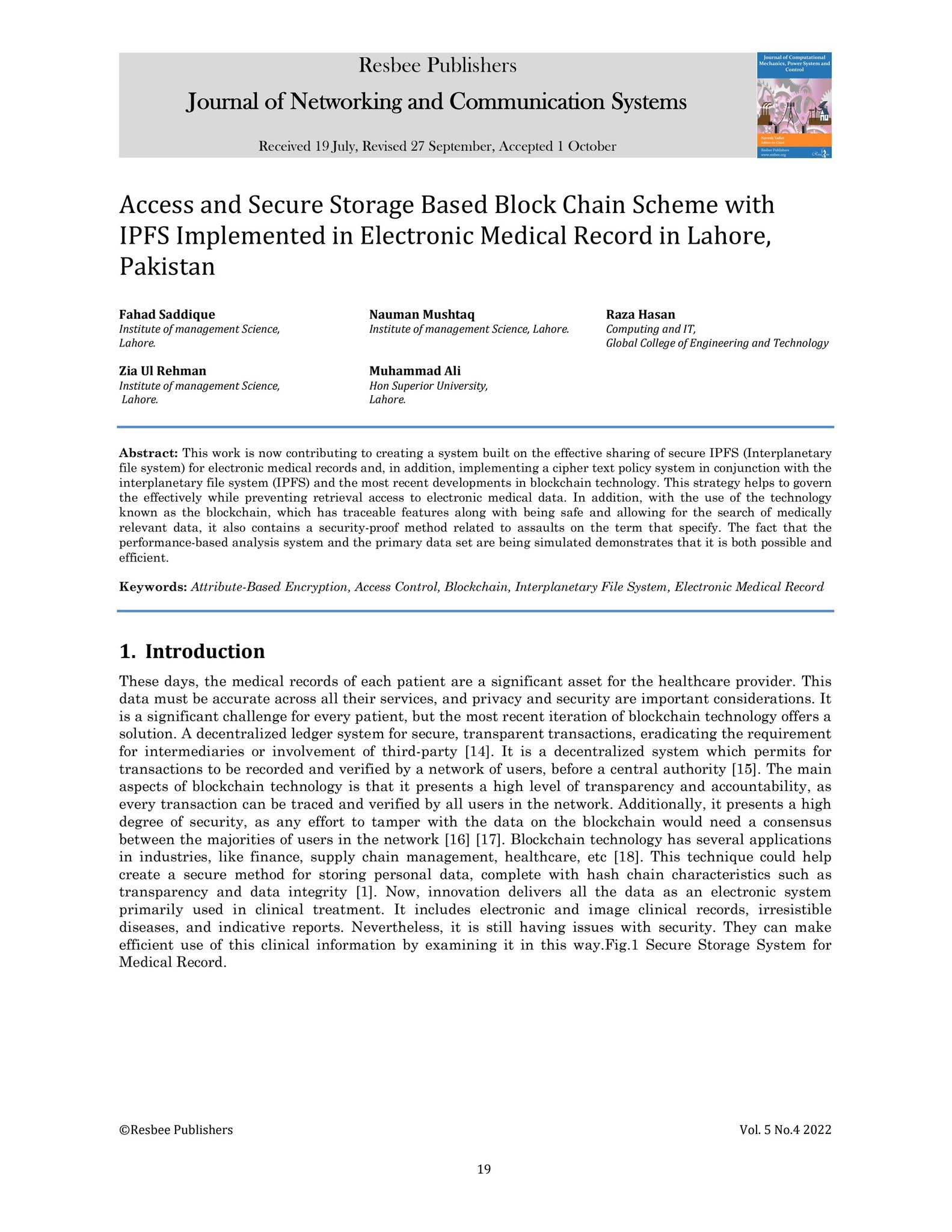 Access and Secure Storage Based Block Chain Scheme with IPFS ...