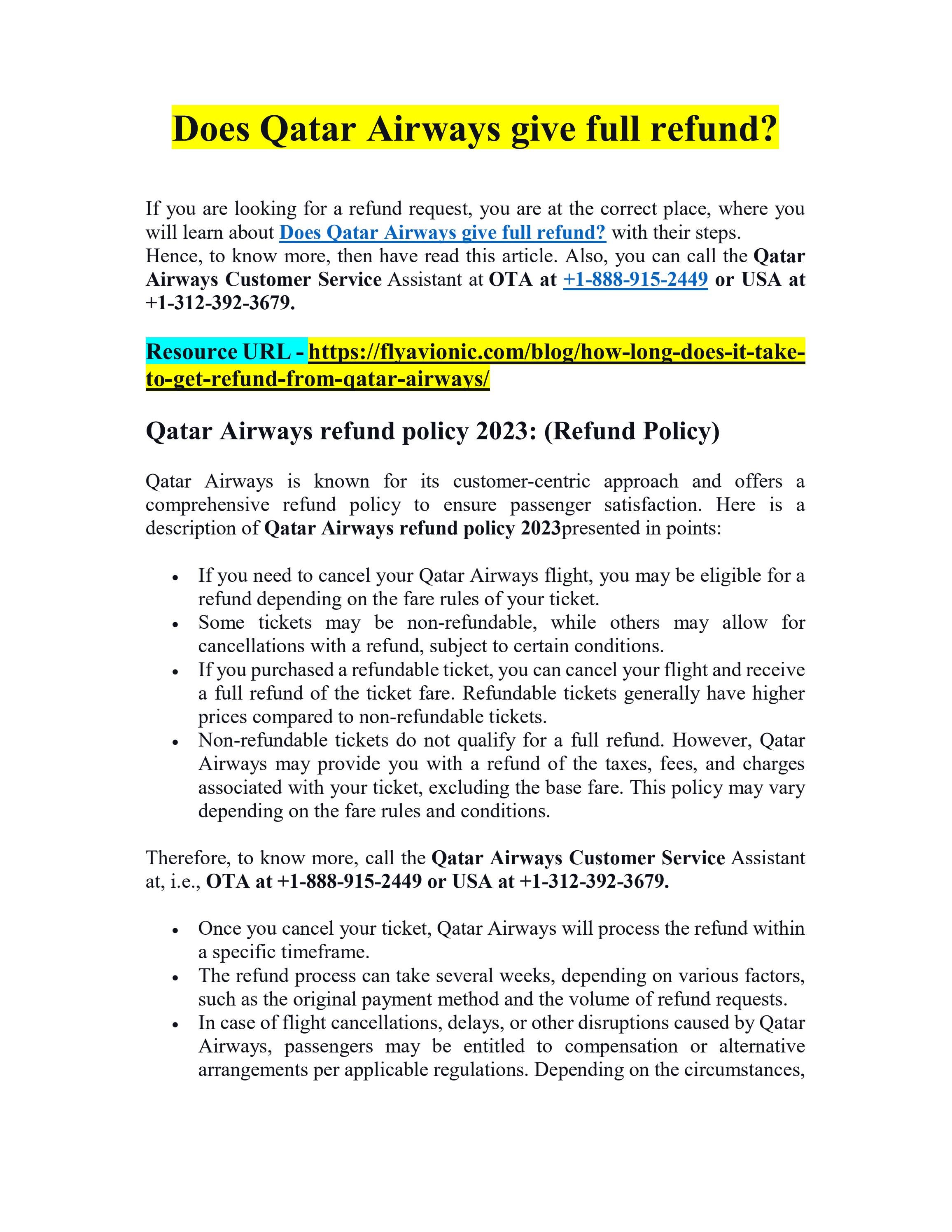Does Qatar Airways give full refund? by FlyavionicBlogs Issuu