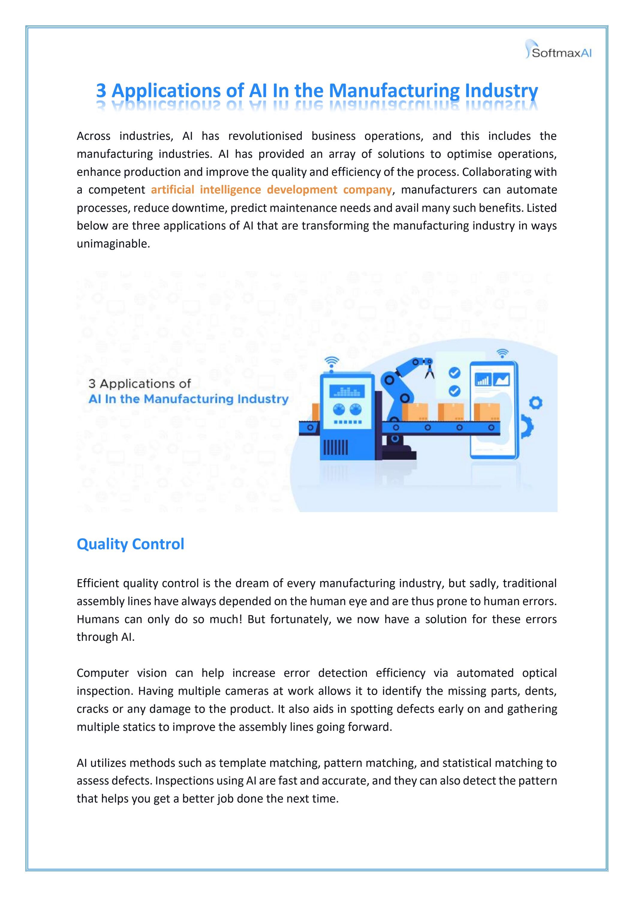 3 Applications of AI In the Manufacturing Industry by softmaxai Issuu