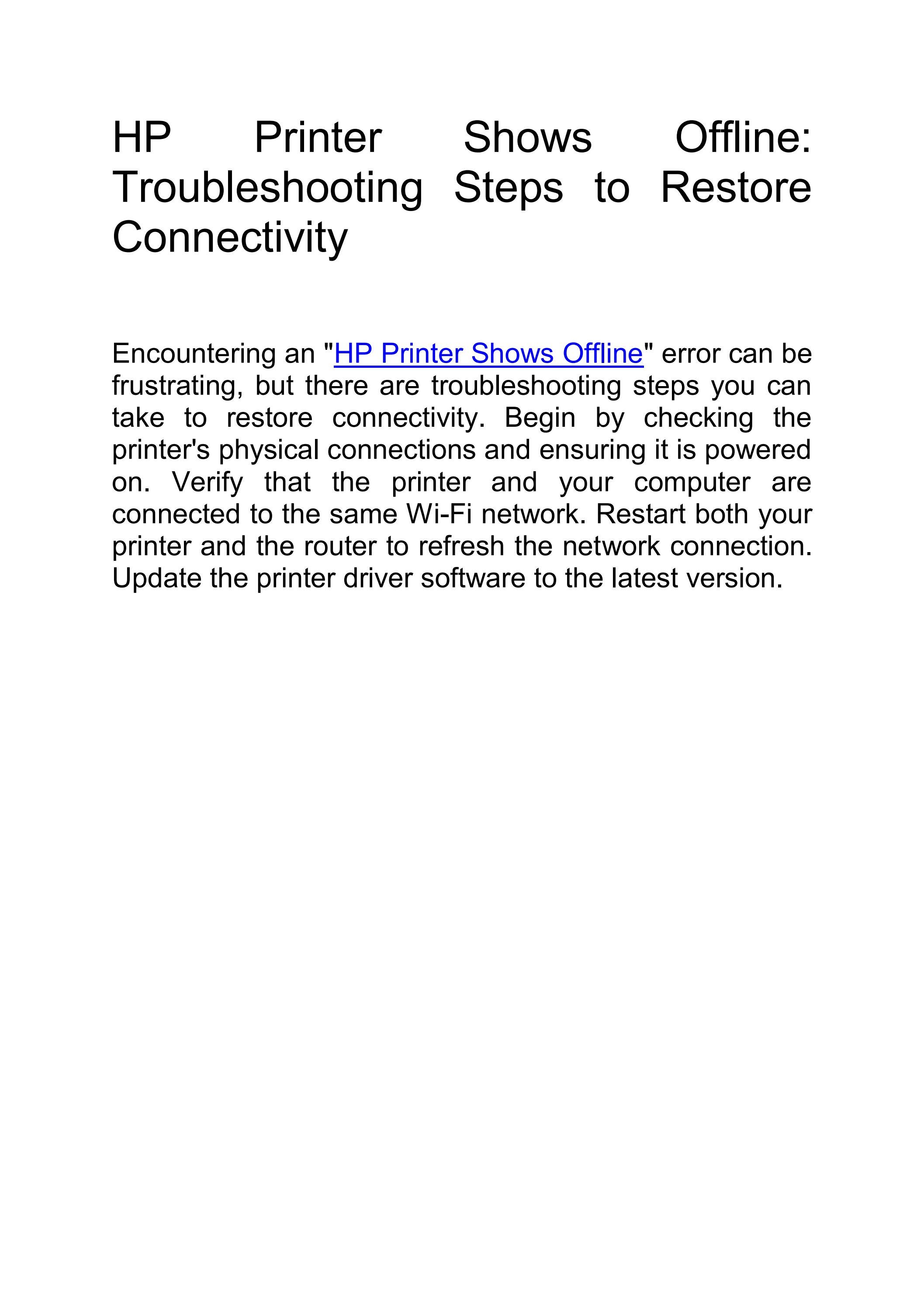 HP Printer Shows Offline Troubleshooting Steps to Restore Connectivity