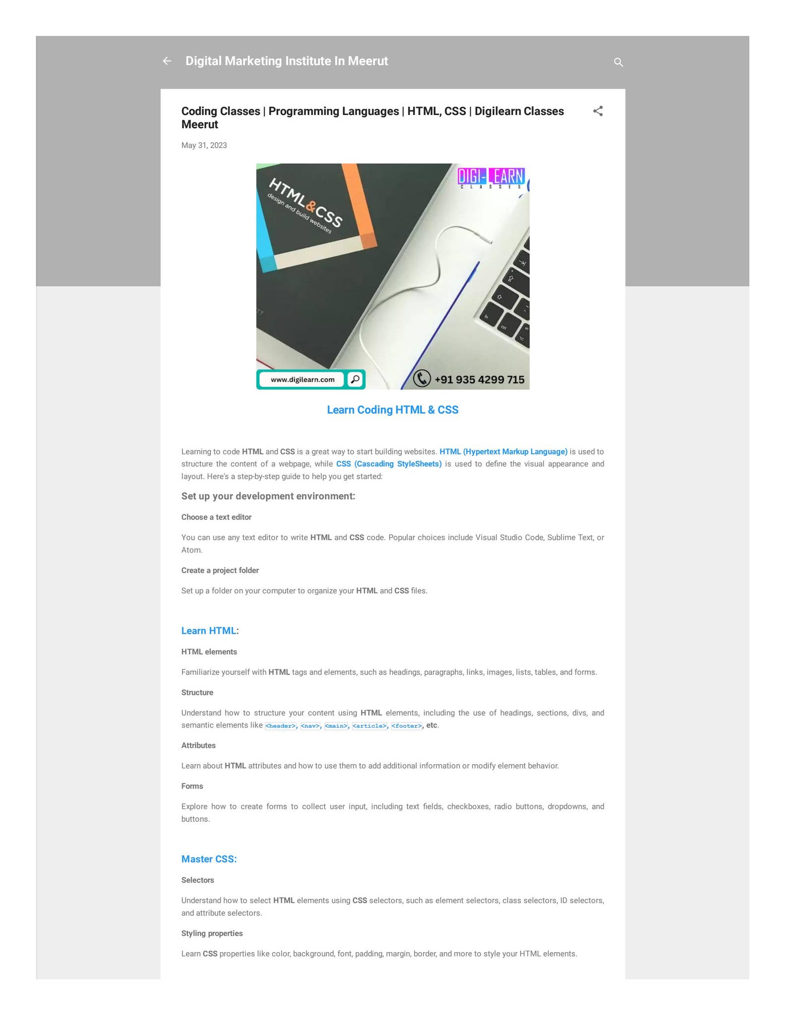 Coding Classes | Programming Languages | HTML, CSS | Digilearn Classes ...