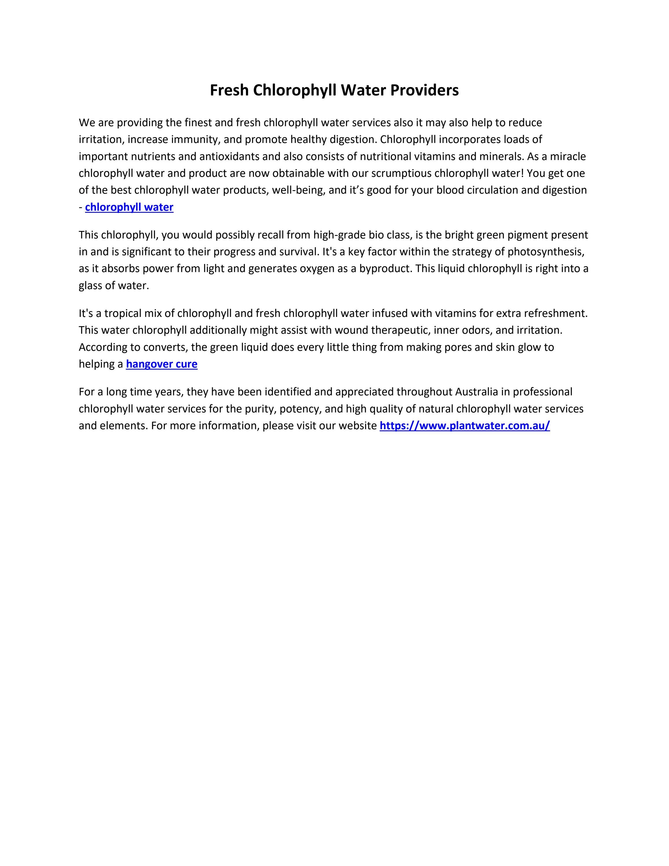 Fresh Chlorophyll Water Providers by plantwater Issuu