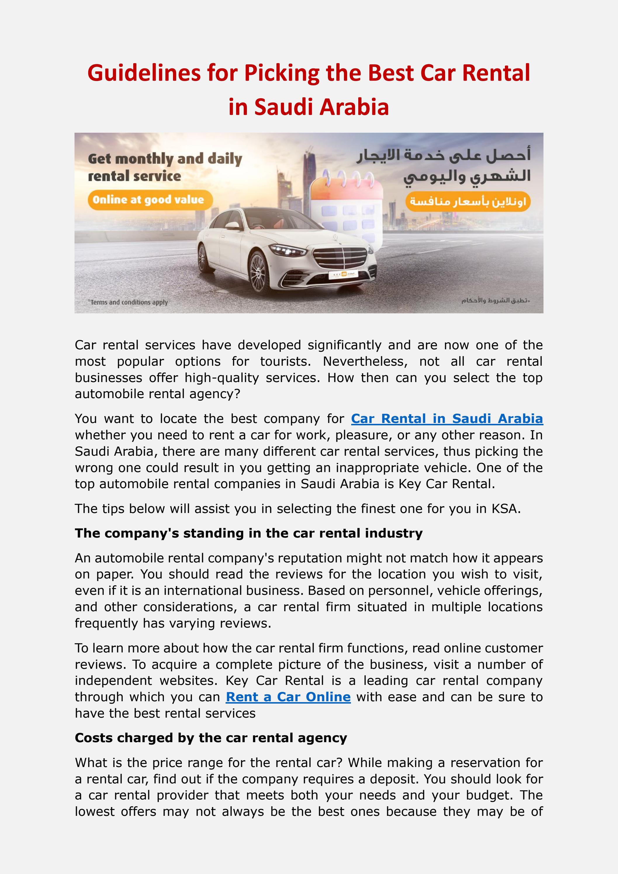 Saudi Car Rental Guidelines for Picking the Best Car Rental in Saudi Arabia by ...
