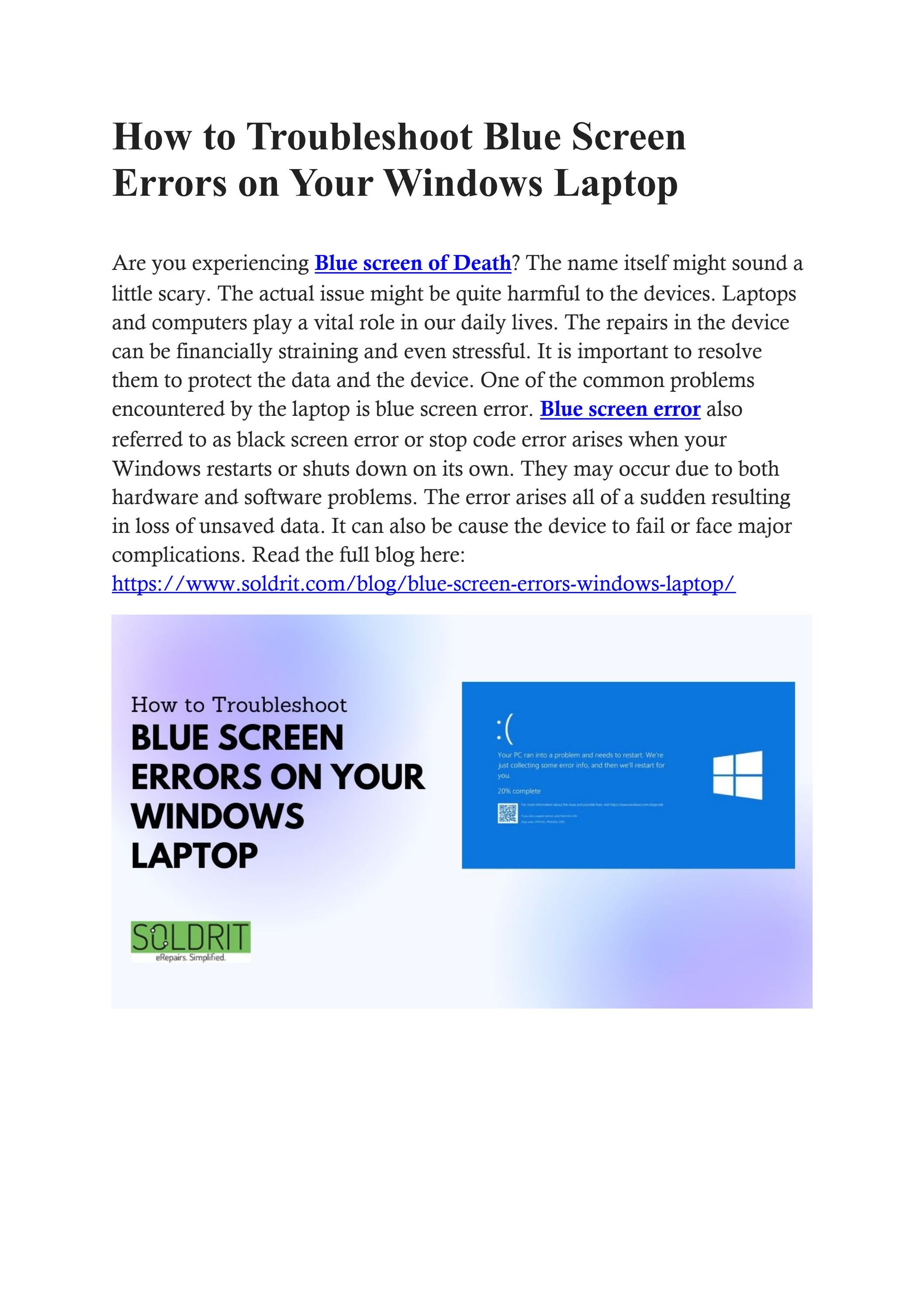 How to Troubleshoot Blue Screen Errors on Your Windows Laptop by Pinky