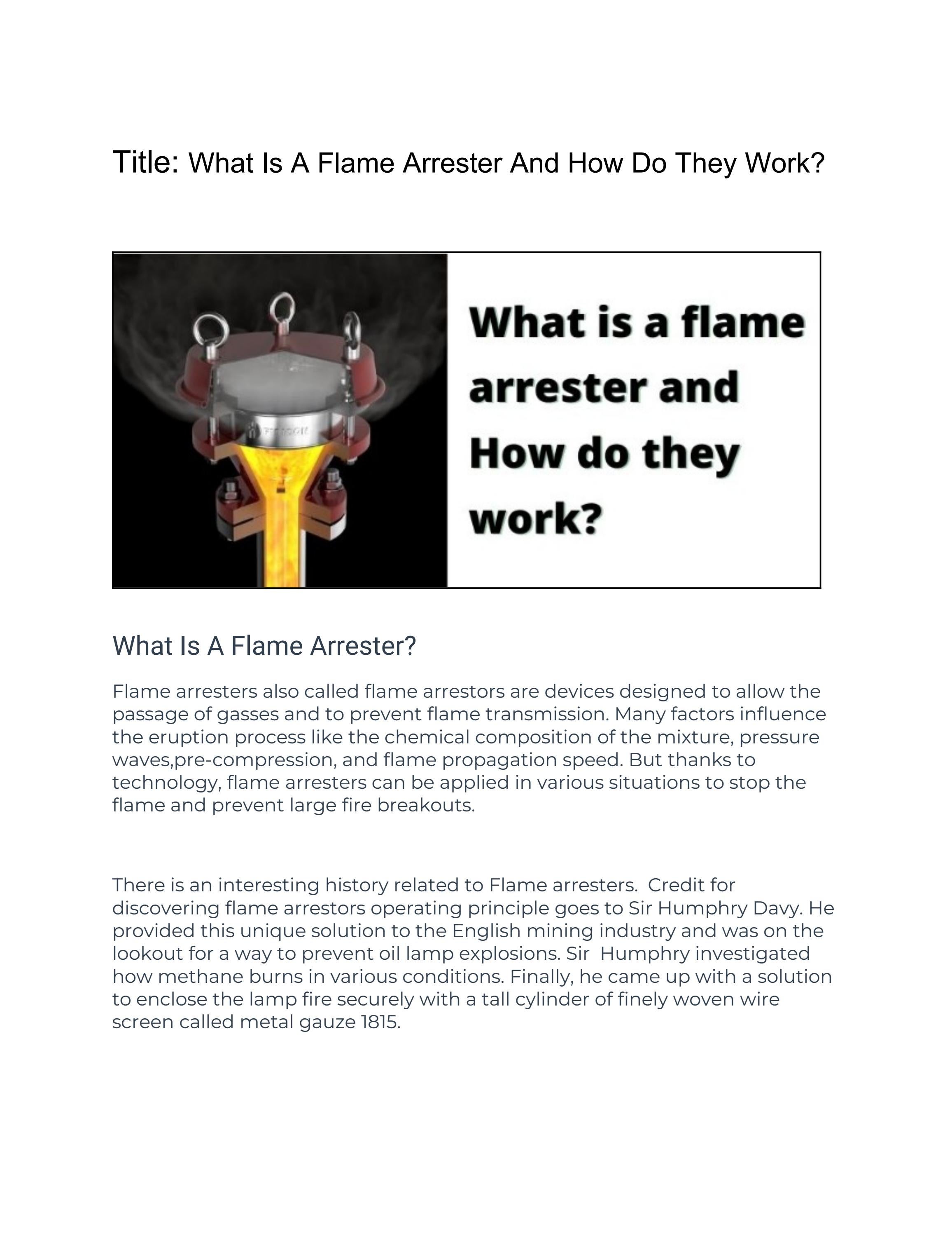 What Is A Flame Arrester And How Do They Work? by fidicondevices124 Issuu