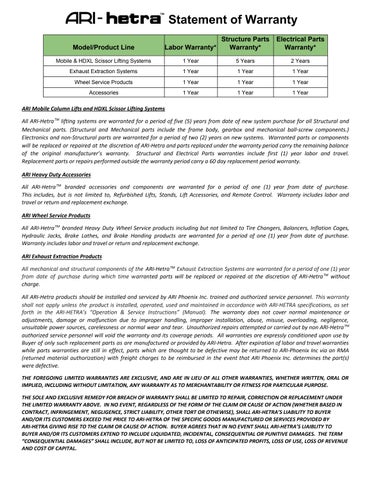ARI-HETRA Warranty Terms and Conditions by ARI-HETRA - Issuu