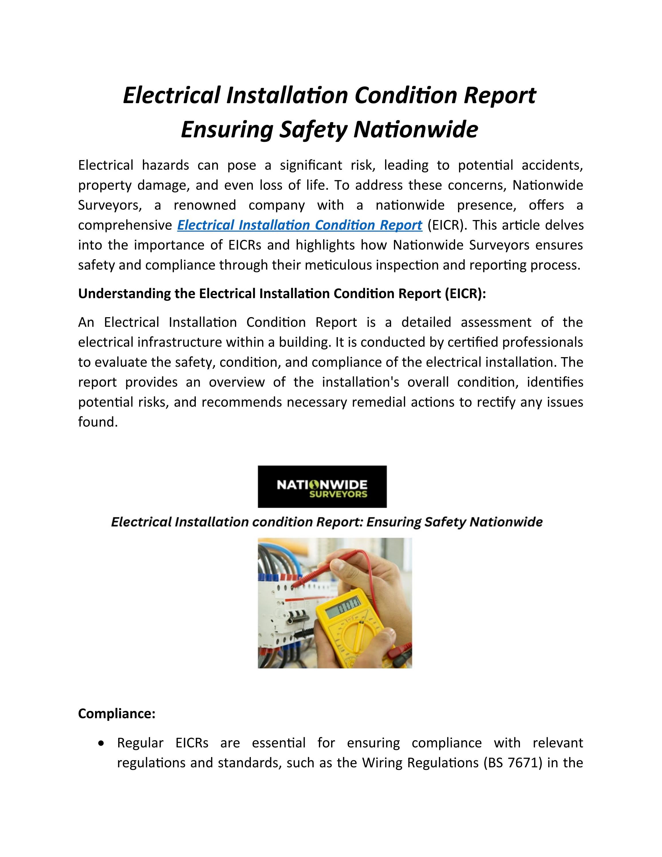 Electrical Installation Condition Report Ensuring Safety Nationwide by