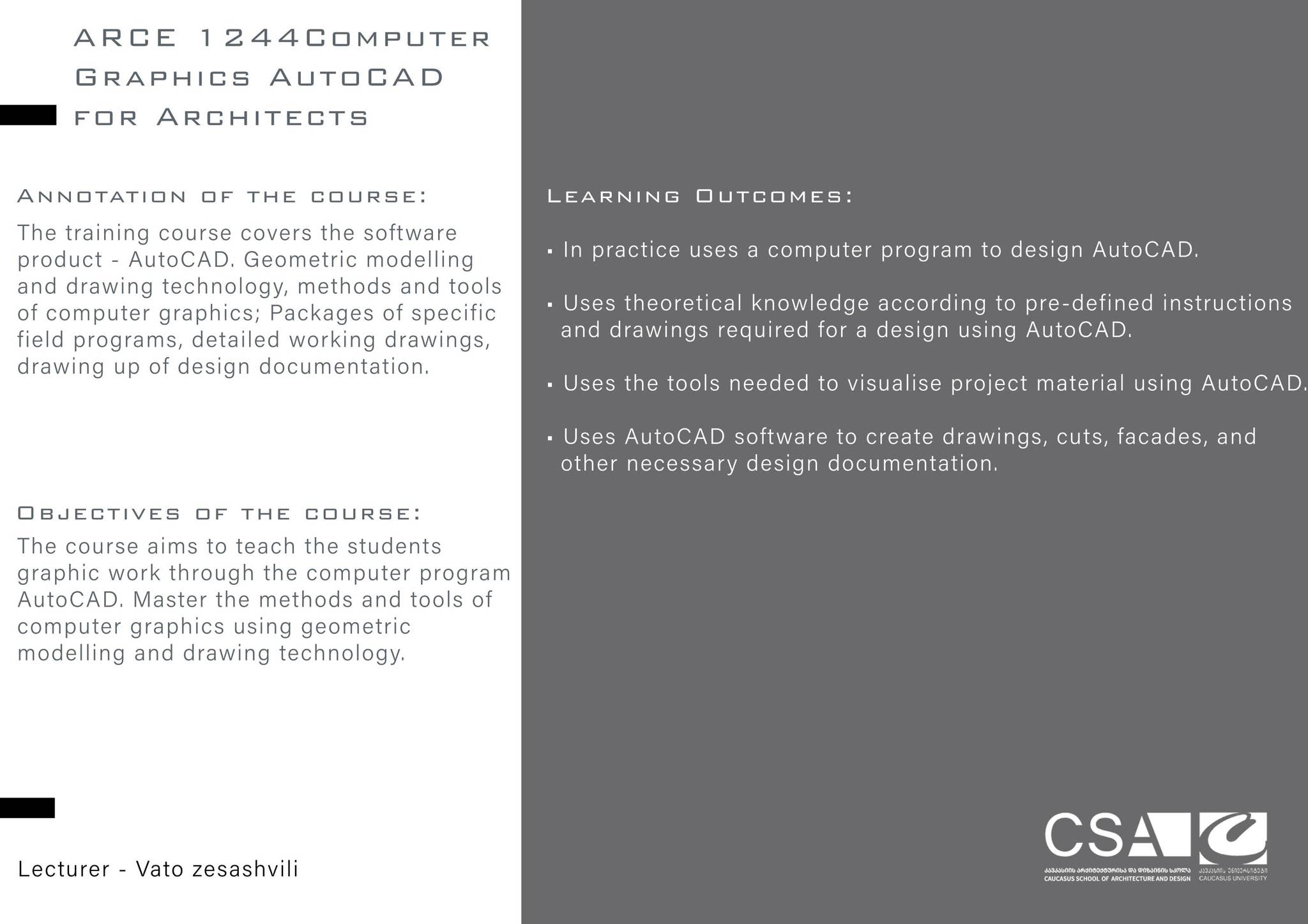 ARCE 1233 Computer graphics AUTOCAD for architects by Caucasus ...
