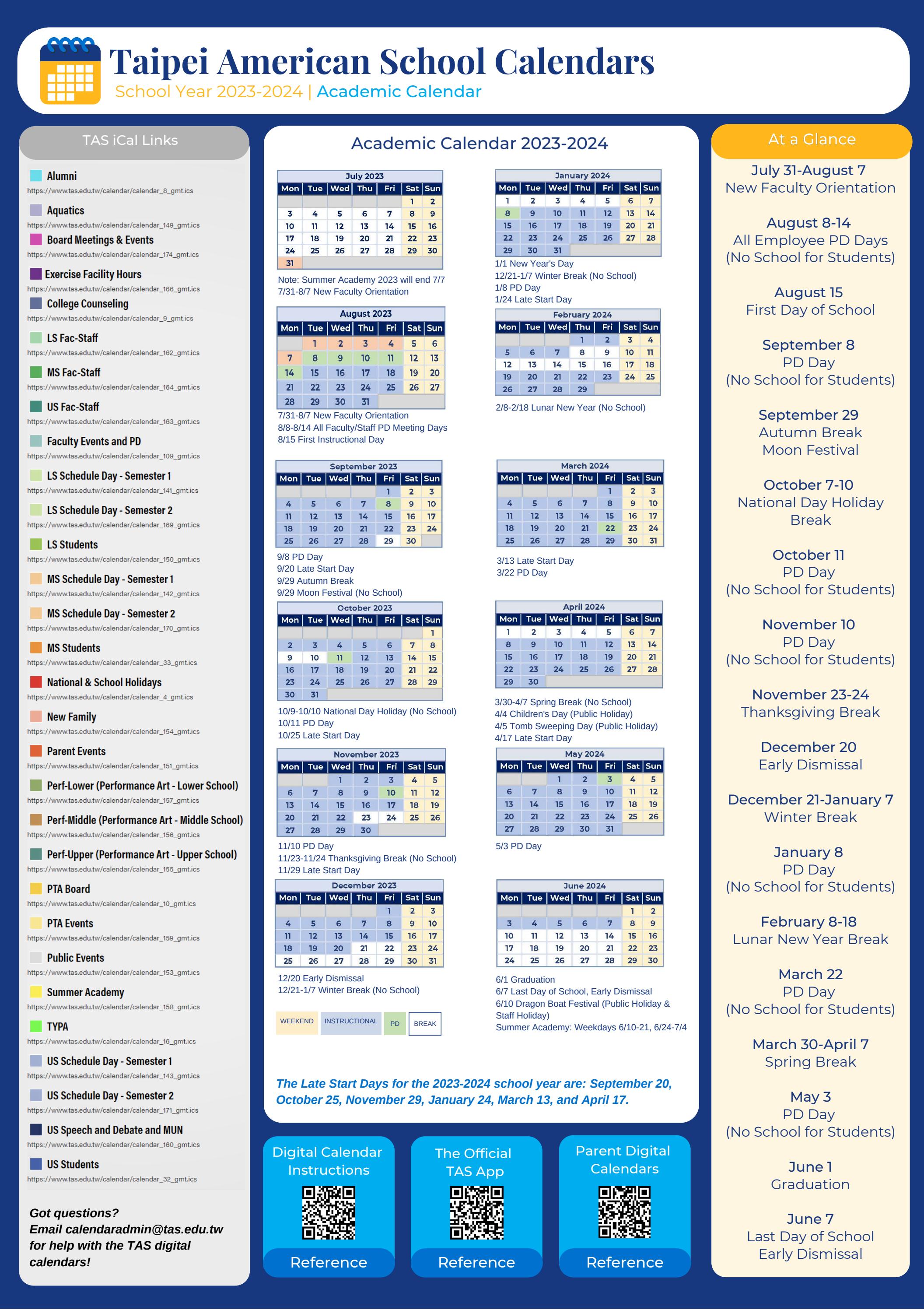 Taipei American School Academic Calendar Support Staff Calendar 